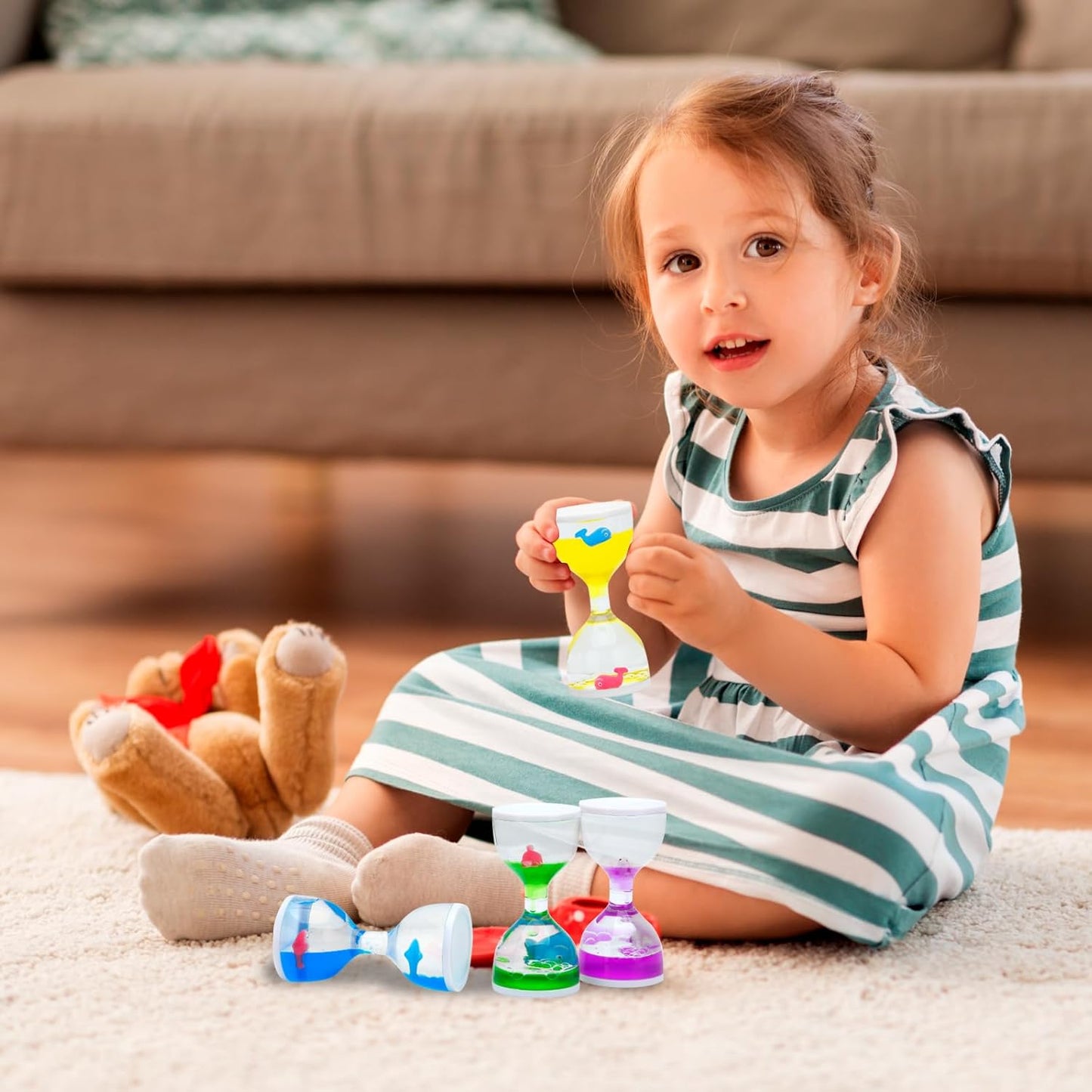 Liquid Motion Timers for Kids, Set of 3, Sensory Bubble Toys for Toddlers (Purple)