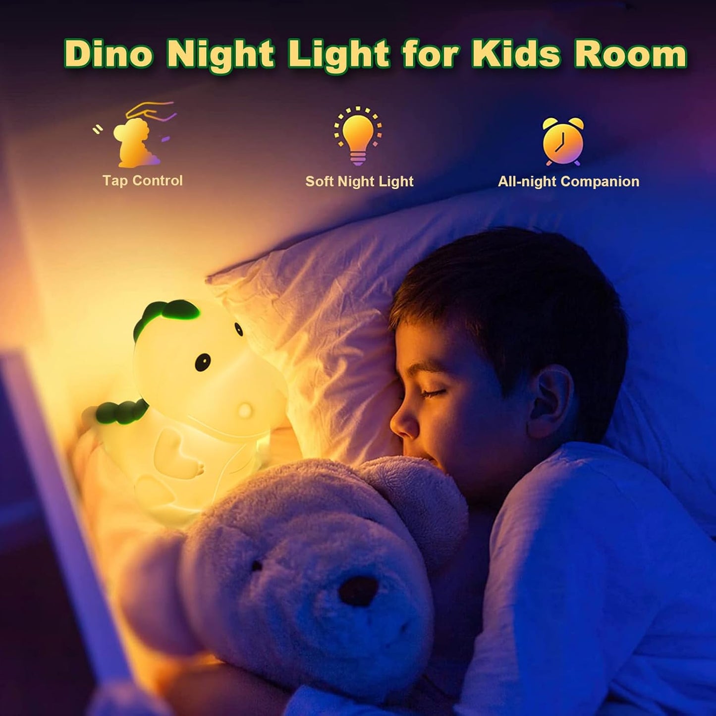 Night Light for Kids, Dinosaur Nightlight Kids Lamps for Bedrooms Boys, Cute Lights Dinosaur Gifts, Squishy Animal Lamp Rechargeable Baby Dino Night Light Silicone