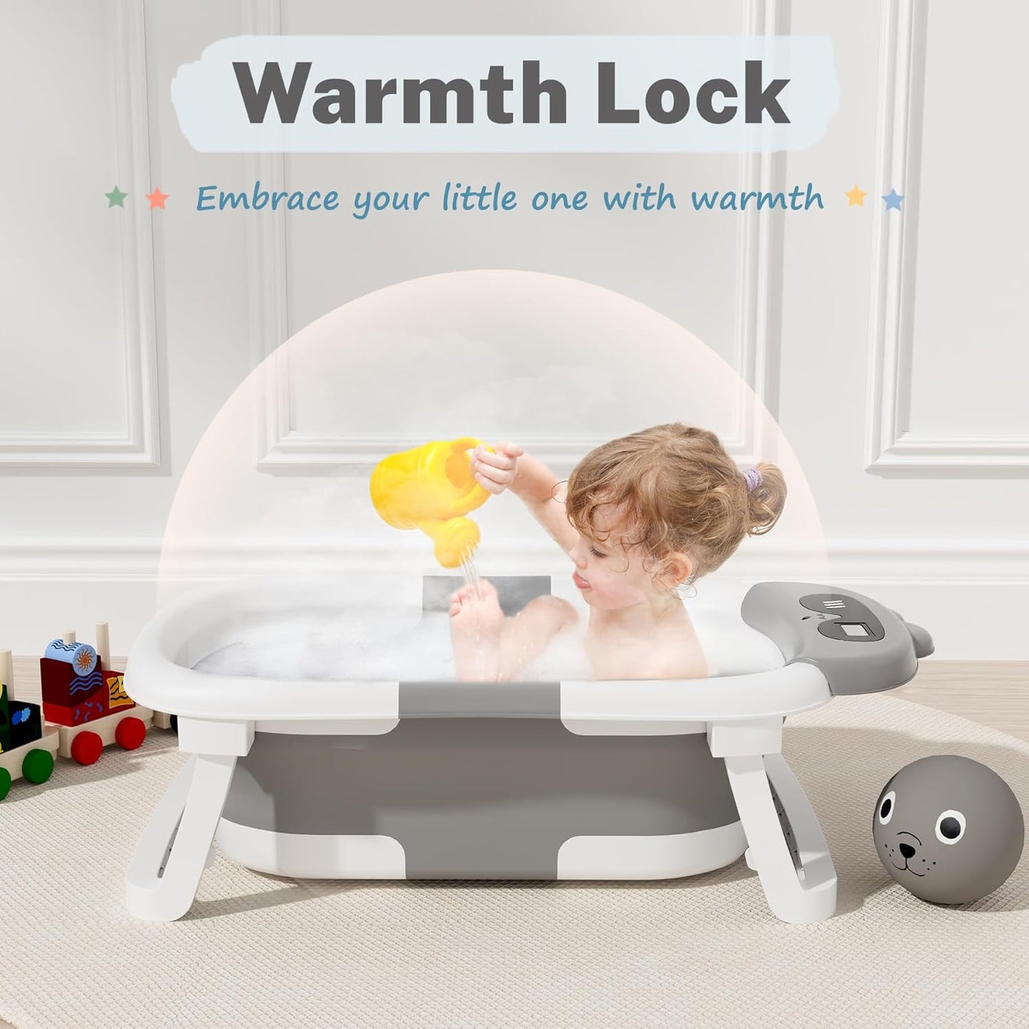 AVIDOR Baby Bathtub,Collapsible Bathtub for Newborn to Toddler,Durable Essential Infant Bath Tub,Portable Travel Baby Tub with Soft Bath Net,No-Slip Feet and Dinosaur Shaped (Grey)