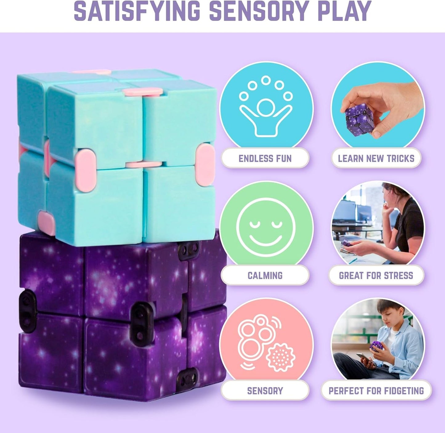 BUNMO Infinity Cube Fidget Toy - Stimulating & Engaging Fidget Toy - Teen Boy Toys - Fidgets for Adults - Travel Toys - Gifts for Teenage Boys - 10 Year Old Boy Gift Ideas - 2 Pack Plastic