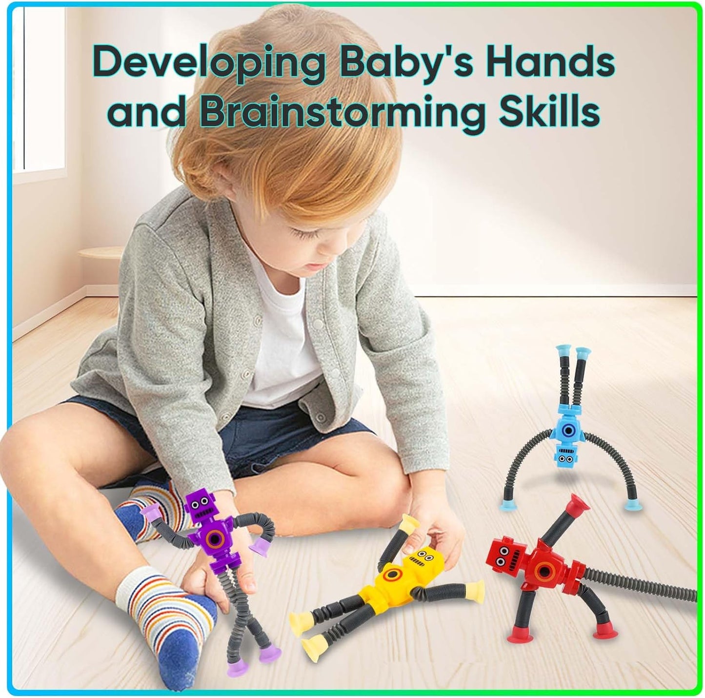 12 Pack Telescopic Suction Cup Robot Toy Shape Changing Pop Tube Robot Fidget Toys Autism Pop Tubes Sensory Toys for Kids Age 3-6 Party Favors Boy Girl Gifts