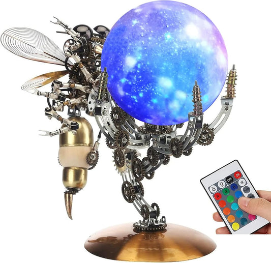 3D Metal Puzzle for Adults, DIY Mechanical Assembly Wasp Metal Model Kits with RGB Colors Lamps 3D Jigsaw Puzzles Desk Ornament (RGB lightt)