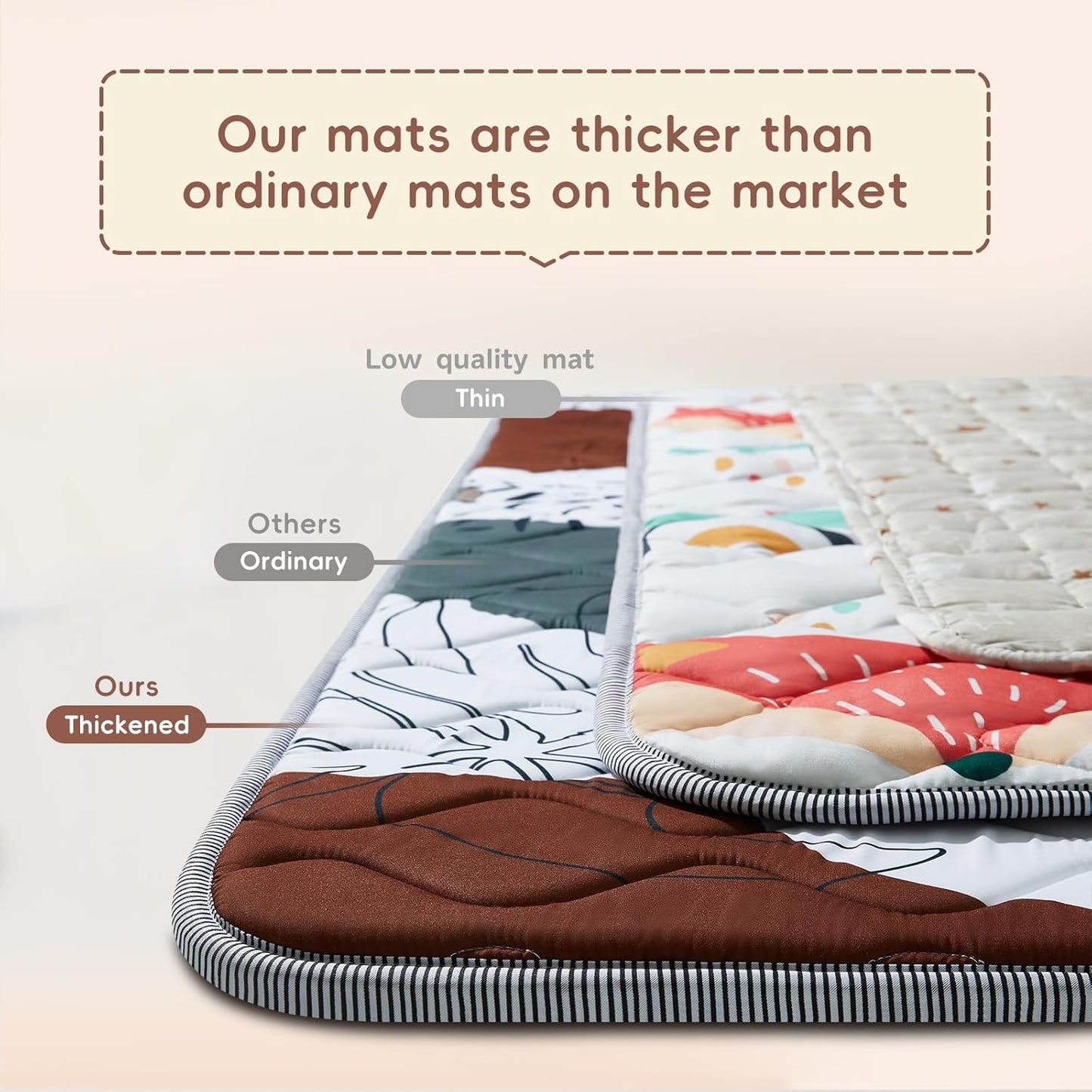 Baby Play Mat - Thicken 71x59 Inch Soft Foam Crawling Mat for Playpen & Floor, Non-Slip Waterproof Activity Playmats for Infants & Toddlers, Portable Foldable & Machine Washable, Boho Design