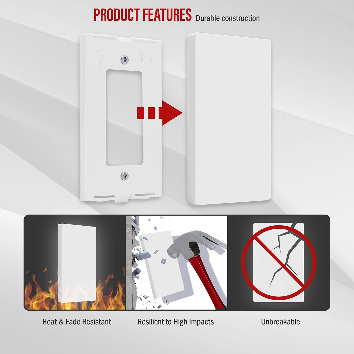 ENERLITES Screwless Blank Wall Plate, Child Safe Blank Device Outlet Cover, Standard Size, 1-Gang 4.68" x 2.93", Polycarbonate Thermoplastic, UL Listed, SI8801-W, Glossy, White