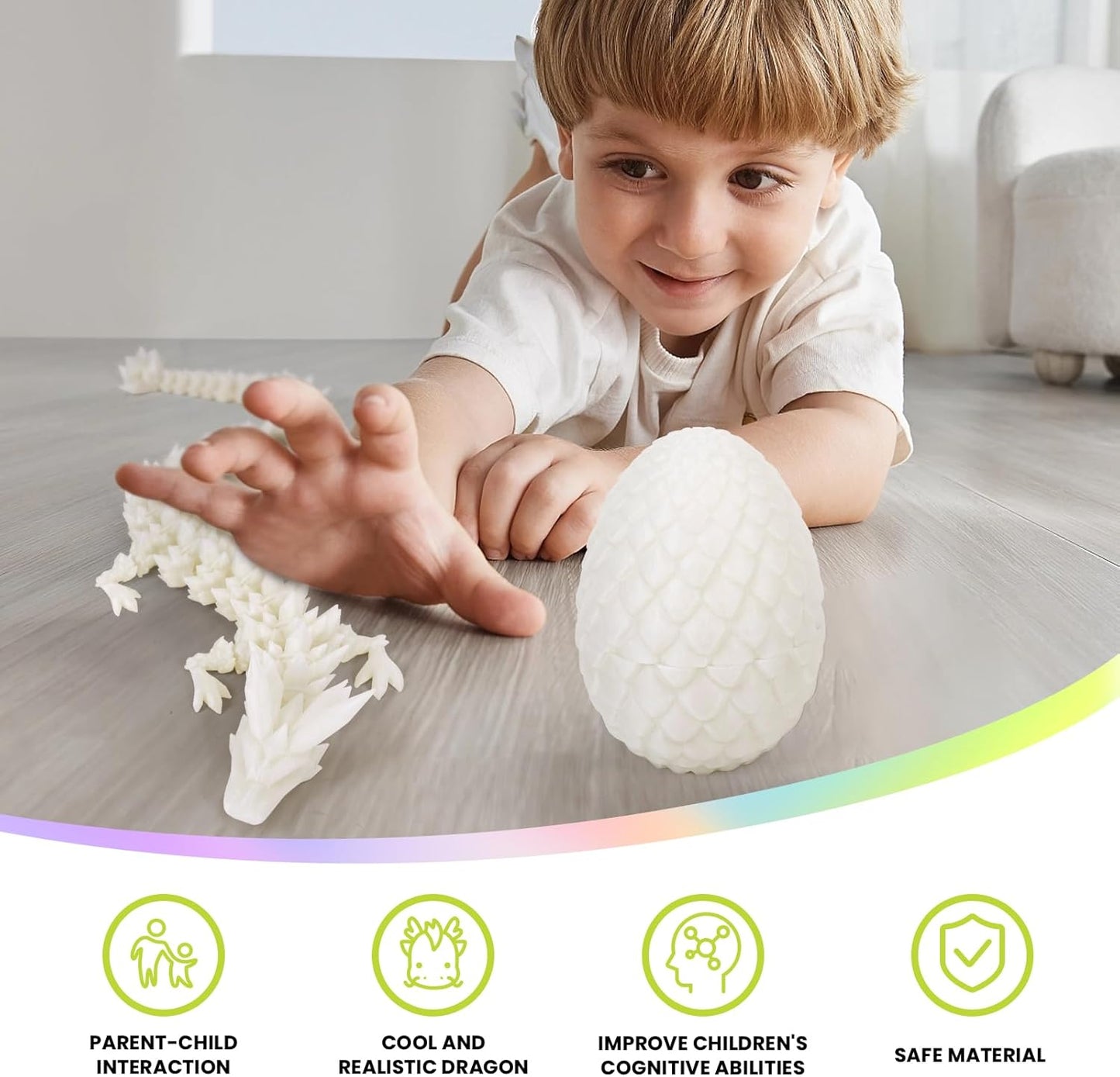 3D Printed Dragon Egg,Dragon Eggs with Dragon Inside,Crystal Dragon Fidget Toys,Full Articulated Dragon Dragon in Egg,Adults Fidget Toys for Autism ADHD (Luminous Green)