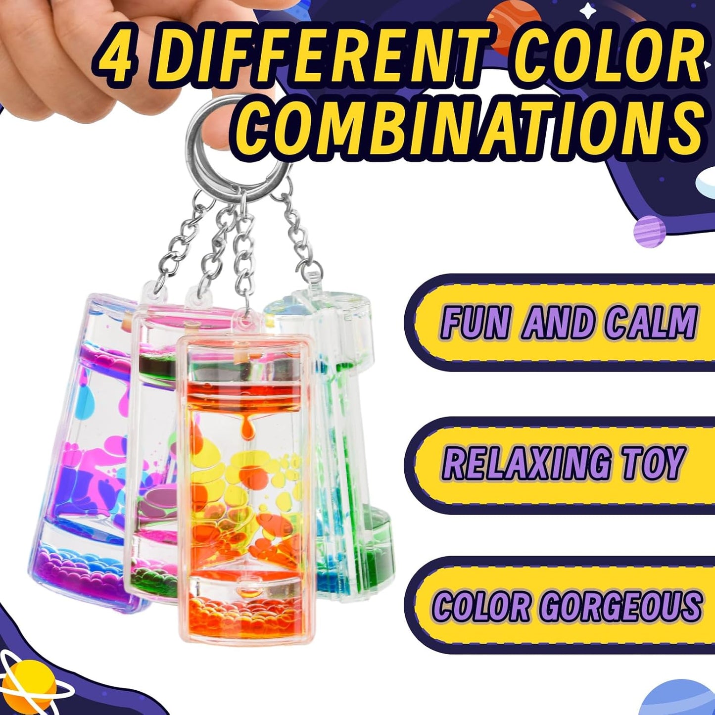 Eye-Catching Sensory Liquid Motion Bubbler Keychain Set of 4 Colorful Bubblers - Ultimate Stress Relief Toys and Fun Party Favors for Kids of All Ages