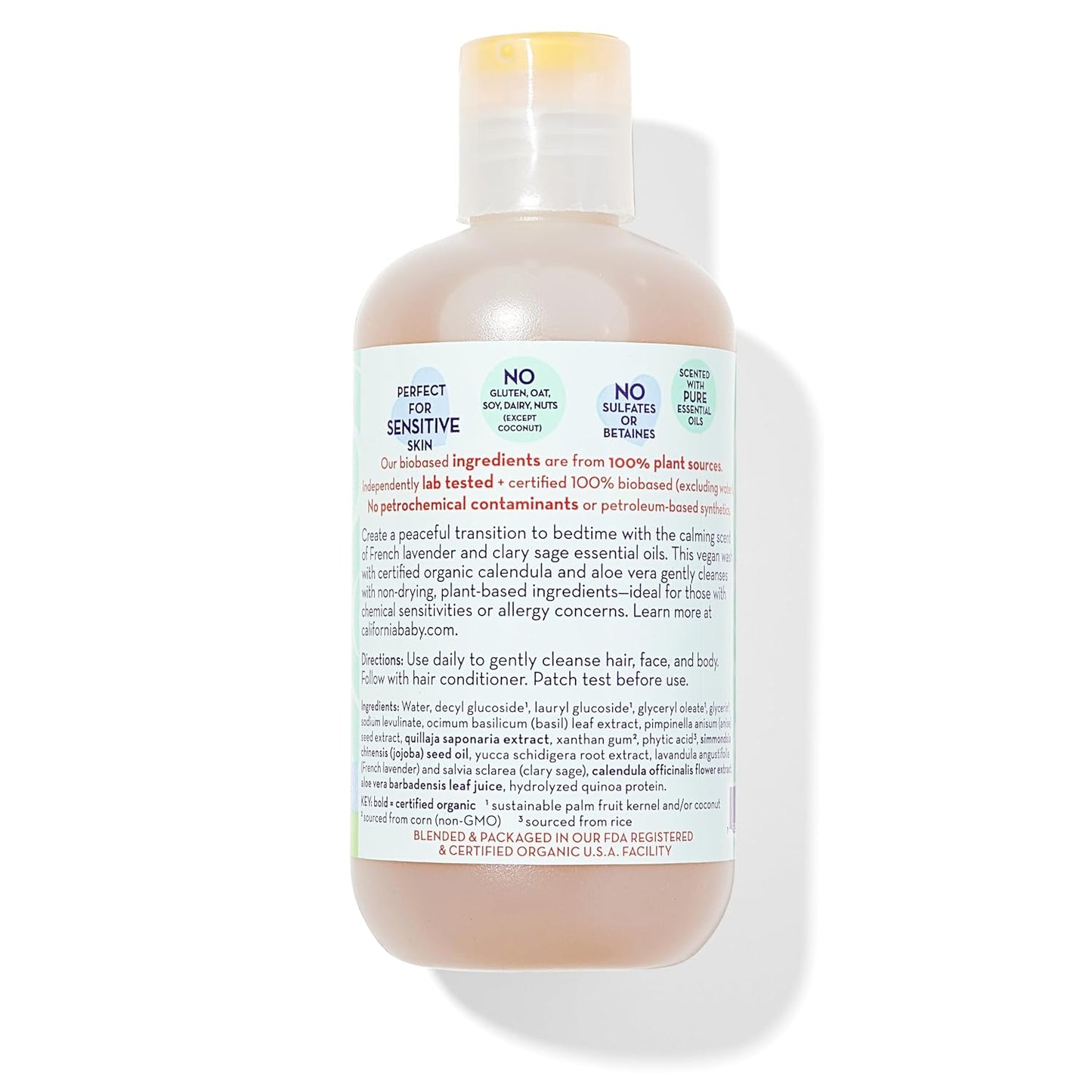California Baby Calming Baby Shampoo + Baby Wash | 100% Plant-Based | Lavender Body Wash For Sensitive Skin | Hypoallergenic | 251 mL / 8.5 oz.