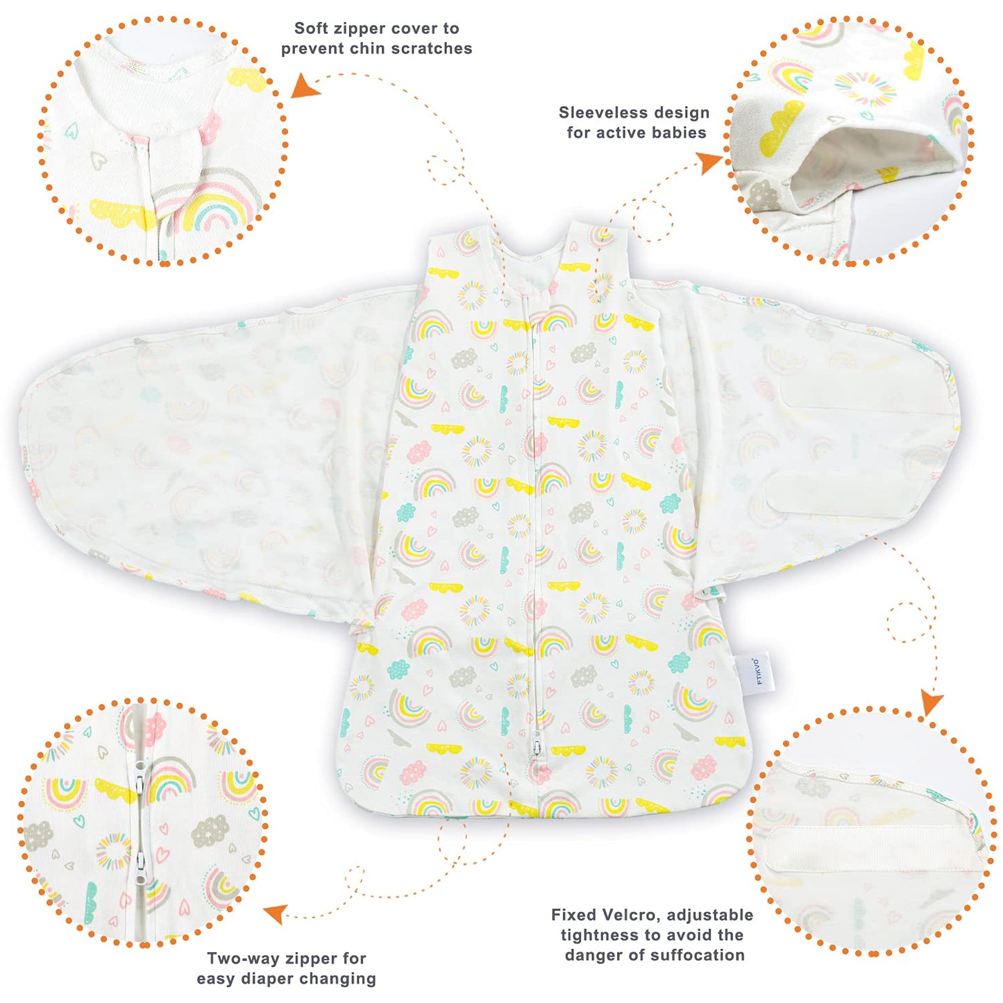 Swaddle-Blanket Baby Girl & Boy Swaddles Newborn Infant Transition 100% Cotton Wrap Blankets, 3-Way Adjustable Wearable Blanket, TOG 1.0 (Rainbow, 3-6 Month)