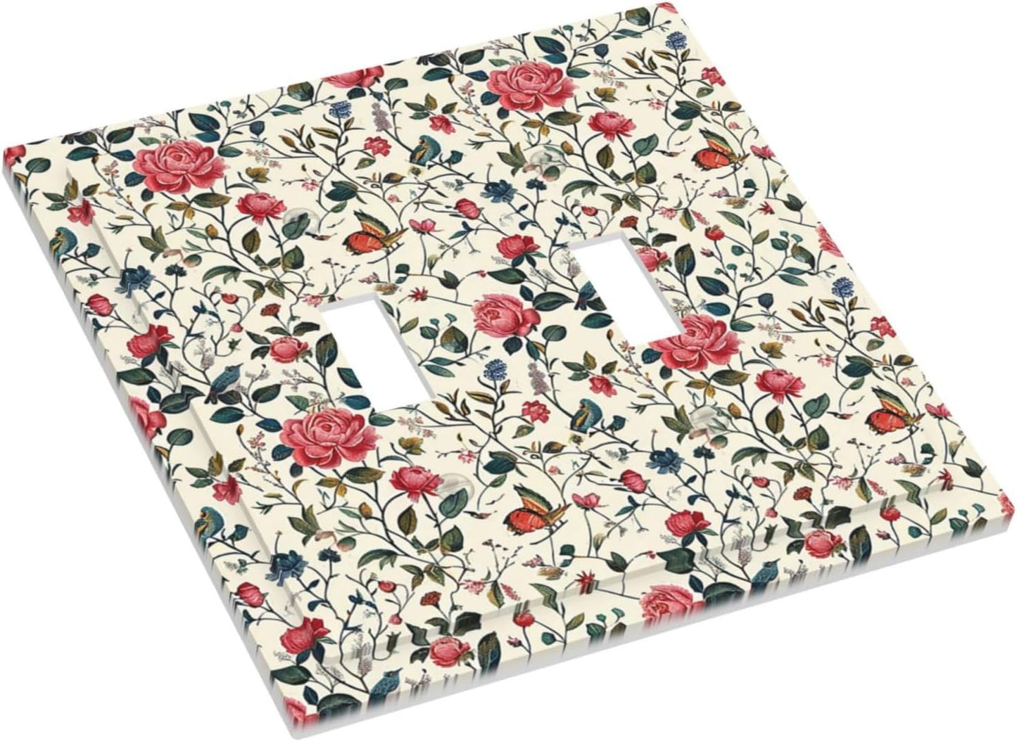 Decorative Switch Plates Vintage Flowers Rose Leaf Bird Butterfly 2 Gang Double Toggle Outlet Light Switch Cover Wall Plate Electrical Faceplate for Bedroom living Room Decor