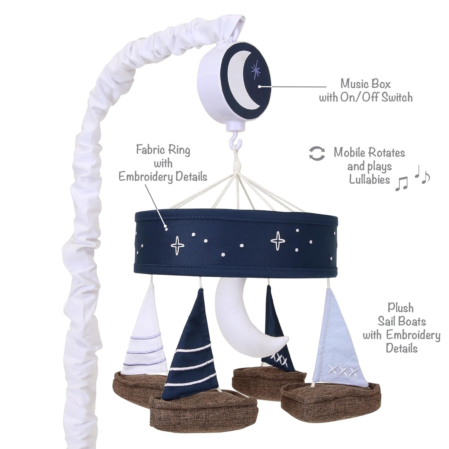 Lambs & Ivy Little Skipper Sailboat & Moon Musical Baby Crib Mobile Soother Toy