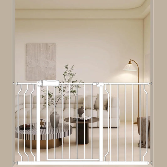 ALLAIBB Extra Wide Baby Gate Pressure Mount with Auto-Close, White Metal Safety Gate for Stairs & Doorways - Child Proof, Pet Barrier for Hallways, Kitchen, Living Room for 48.03-52.76 inch
