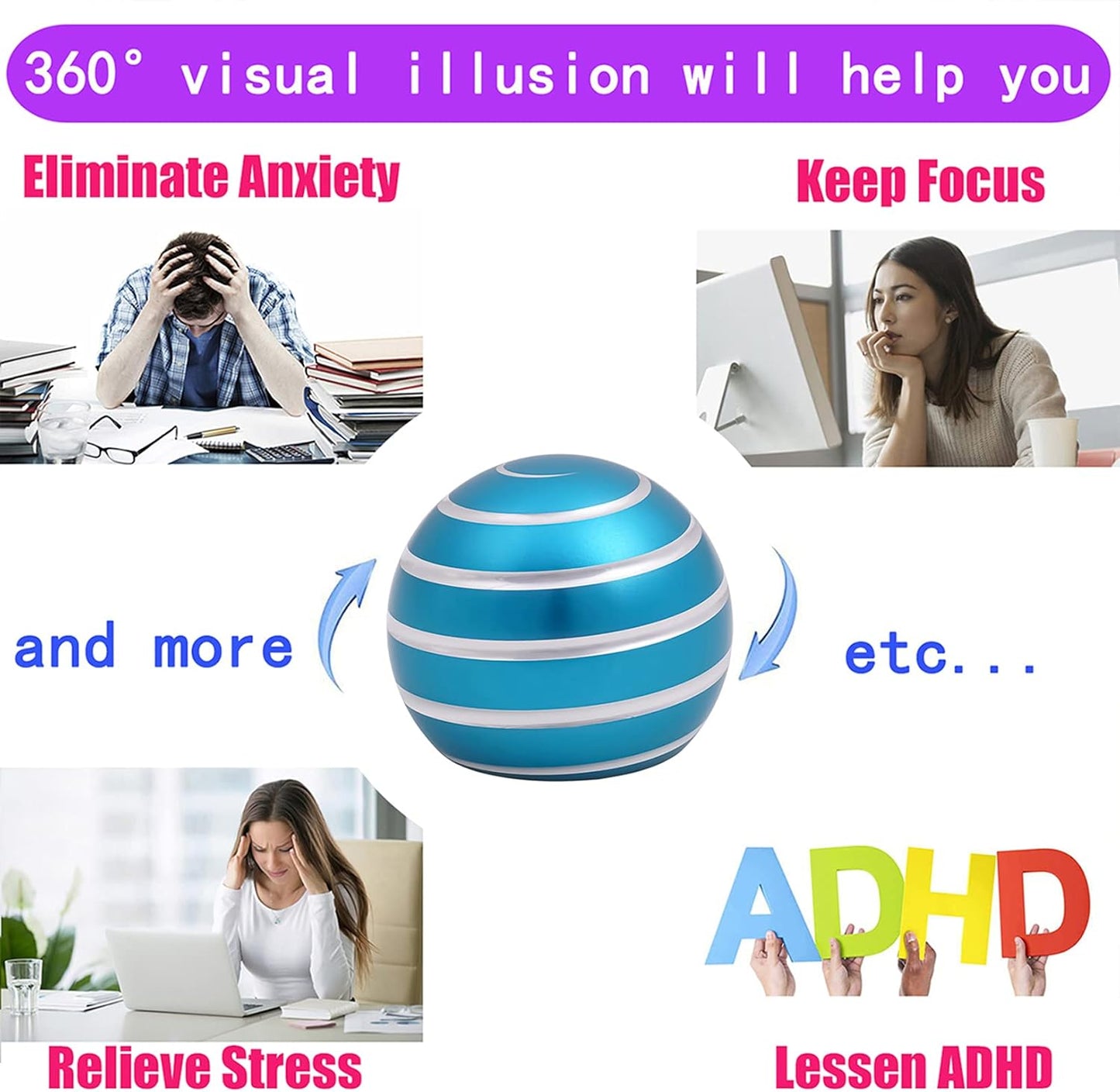 Desk-Fidget-Toys for Kinetic-Toy: Cool-Gadgets Cool-Stuff for Adults Kids Teens, Spinning Up to 180 Seconds, Stress Relief Toy for Christmas Optical-Illusion Gift for Office School Home Women Men