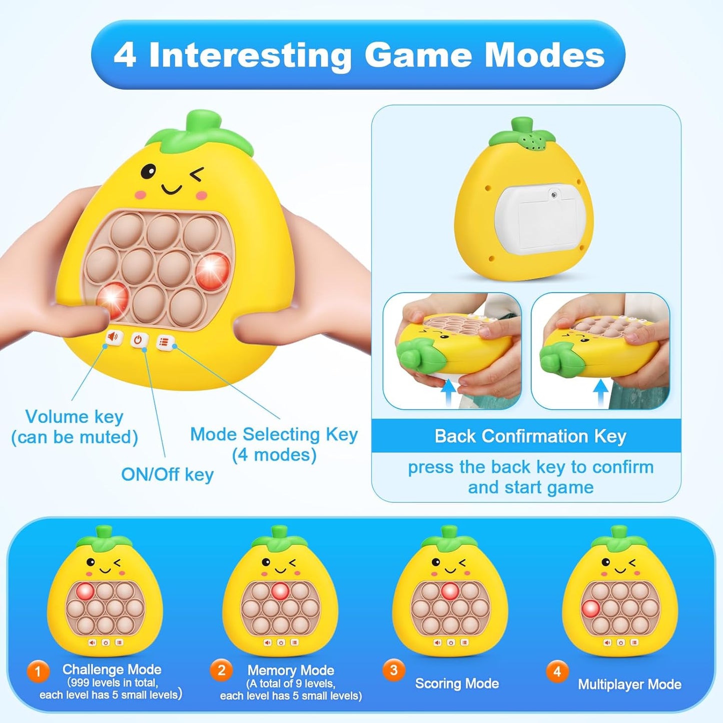 Upgrade Pop Fidget Game for Kids Adult Quick Push Handheld Games Controller , New Portable Puzzle Game Machine, Paty Favors Sensory Toy Gifts for 3-12 Children Kids Toddlers