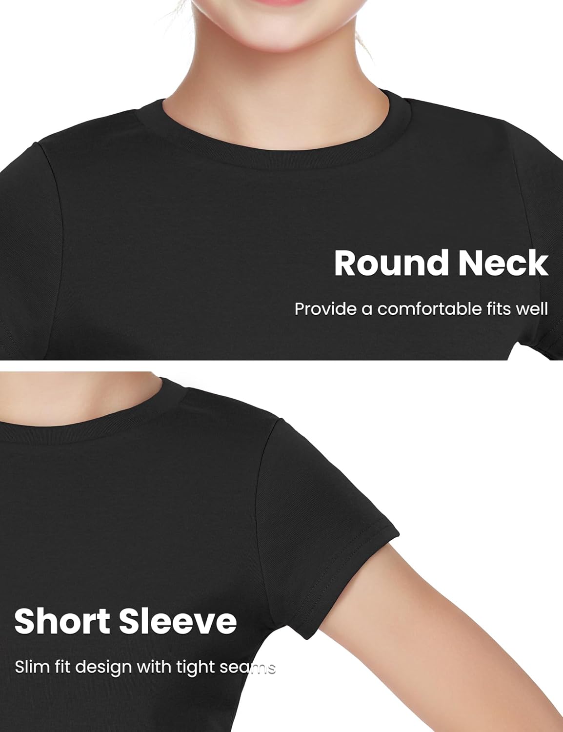 Auranso Girls Crop Tops Summer Short Sleeve Round Neck T Shirts Basic Tee for Kids