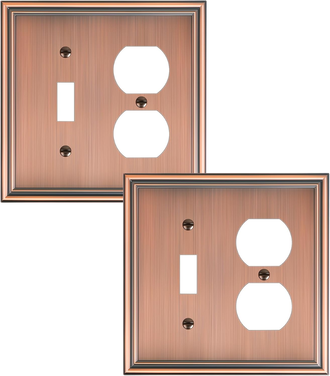 2-Pack Combo Toggle/Duplex Light Switch Cover Plate, Antique Copper Wall Outlet Cover Plate, Decorative Wall Receptacle Cover for Electrical Outlets, Light Switch, Durable Solid Zinc Alloy