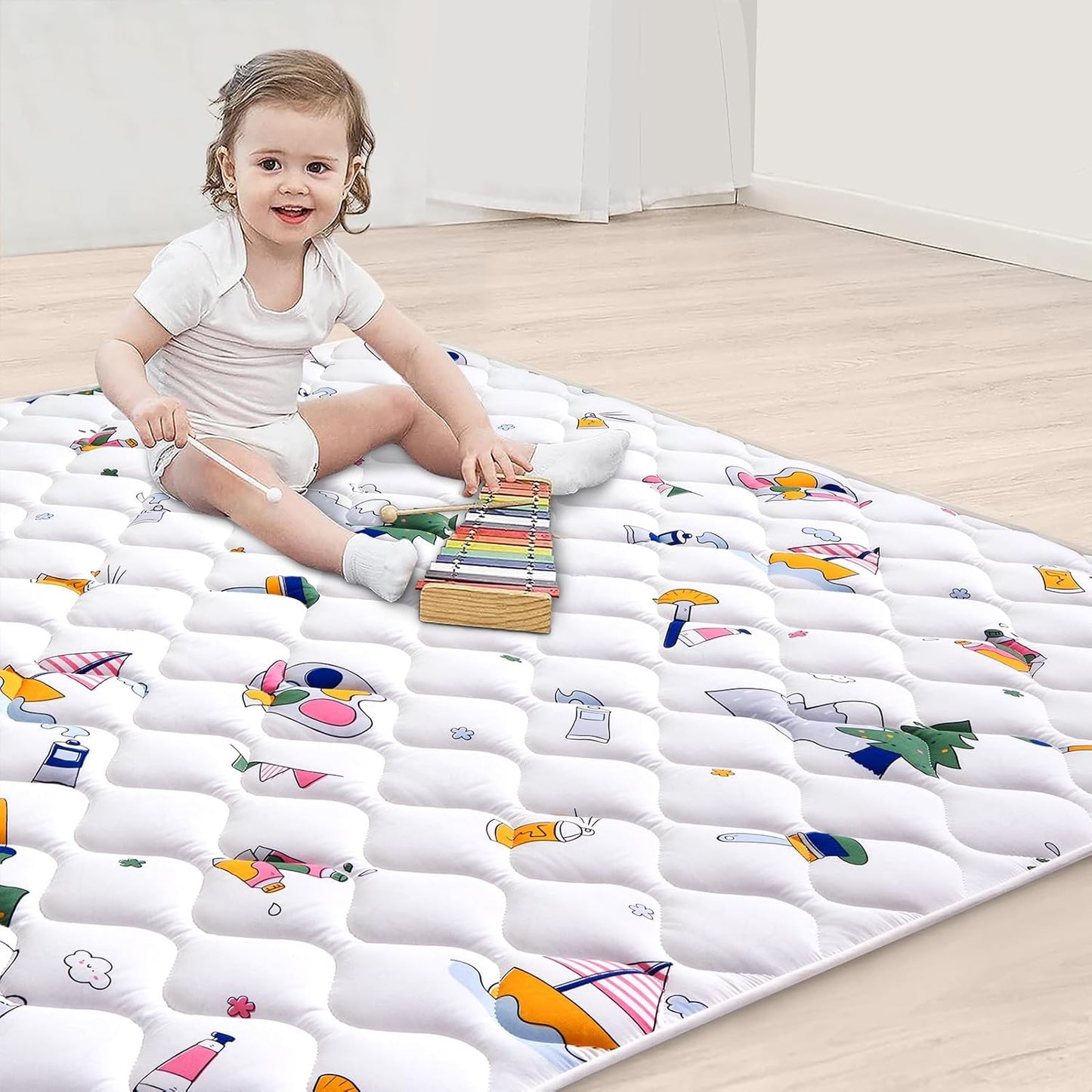 Vibe bear High-Density Foam Baby Play Mat,36x36 Inches Thicken One-Piece Infants Crawling Mat,Comfortable and Soft Baby Playmat,Non Slip Washable Floor Mat for Babies,Infants,Toddlers