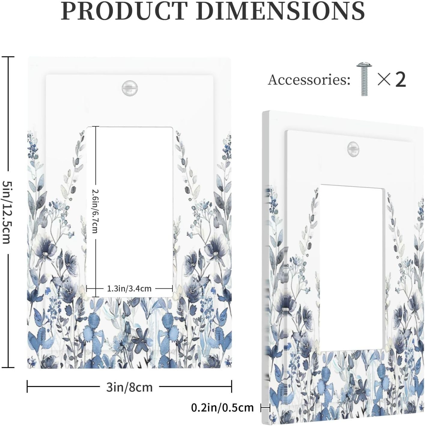 Decorative Outlet Covers Light Blue Watercolor Leaves Plant With Floral 1 Gang Single Rocker Light Switch Cover Plate Wall Plates GFCI Faceplate for Bedroom Bathroom Decor