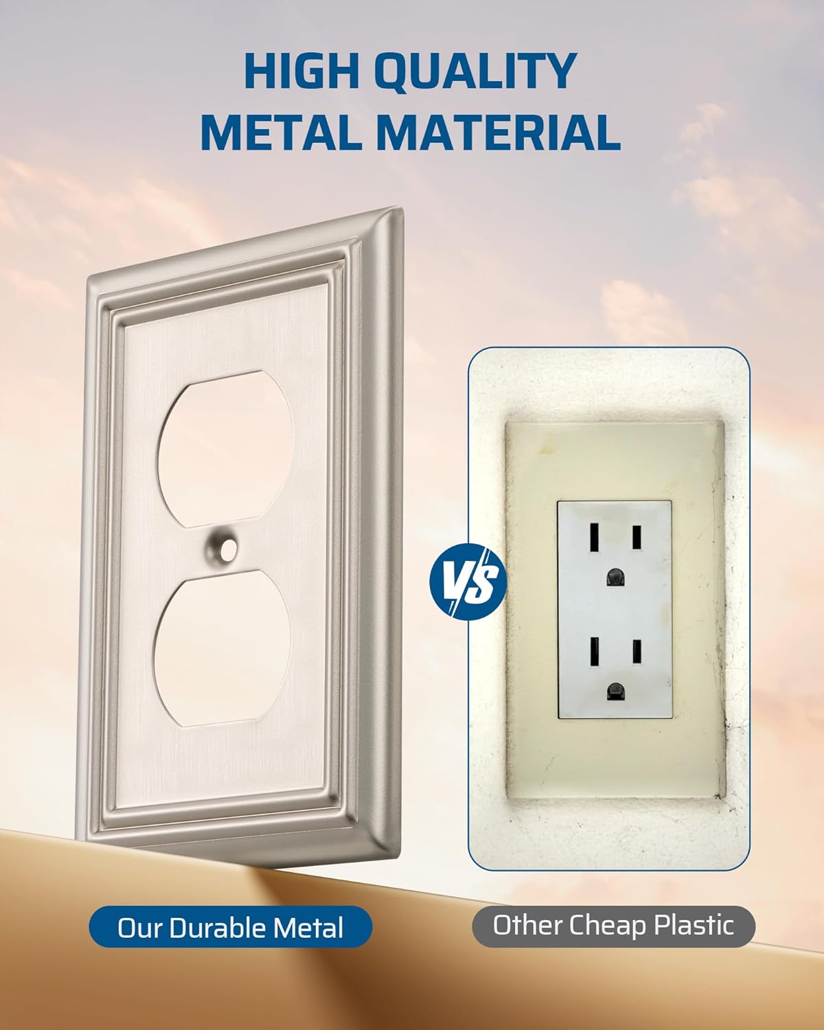 DEWENWILS Duplex Outlet Covers, Brushed Nickel Outlet Wall Plates, 4.92" x 3.14" Light Switch Cover Plates, Metal Electrical Outlet Cover Plates, 2 Pack