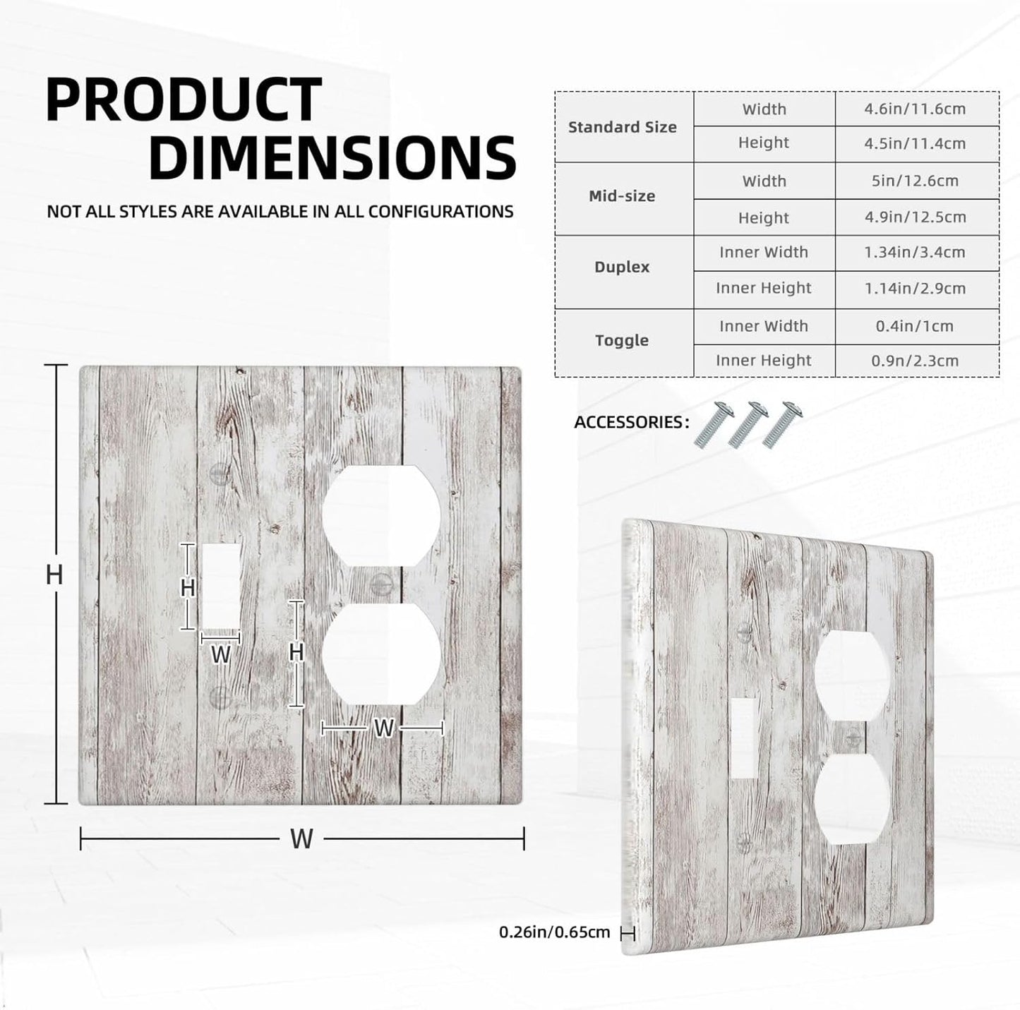 Wallplates Rustic Vintage White Wood Grain 1 Toggle 1 Duplex Switch Plate Electrical GFCI Faceplate Decorative Light Switch Covers for Farmhouse Home Decor