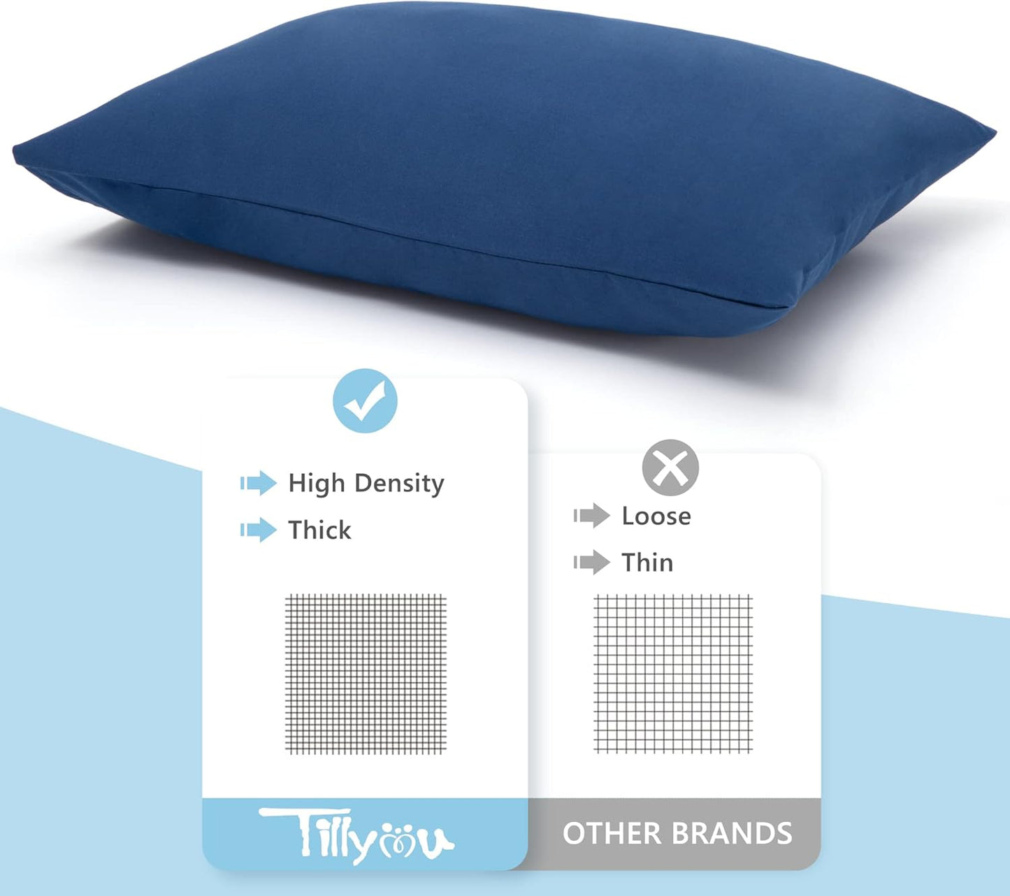TILLYOU Toddler Pillowcase 2 Pack with Envelope Closure,13" x 18" Silky Soft Microfiber Travel Kids Pillowcase for Boys and Girls,Navy