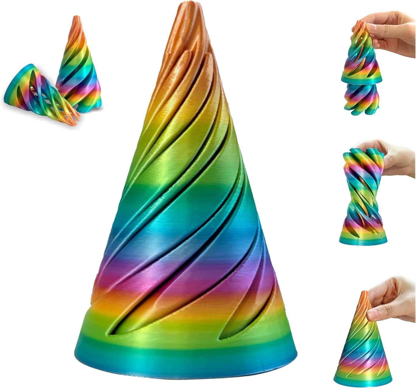 Impossible Cone-3D Printed Spiral Cone Fidget Toy, Helix Nut Spiral Cone Fidget Toy, 4inch Impossible Pyramid Passthrough Sculpture Pass Through Pyramid for Home Office Desk Stress Relief