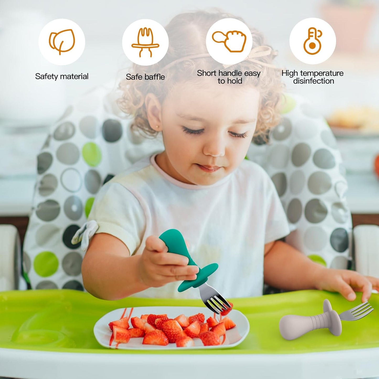 4Pcs Toddler Forks Baby Forks Set - Self-Feeding Utensils with Soft-Silicone Handles, 18/8 Stainless Steel, Anti-Choke & BPA-Free Cutlery Set