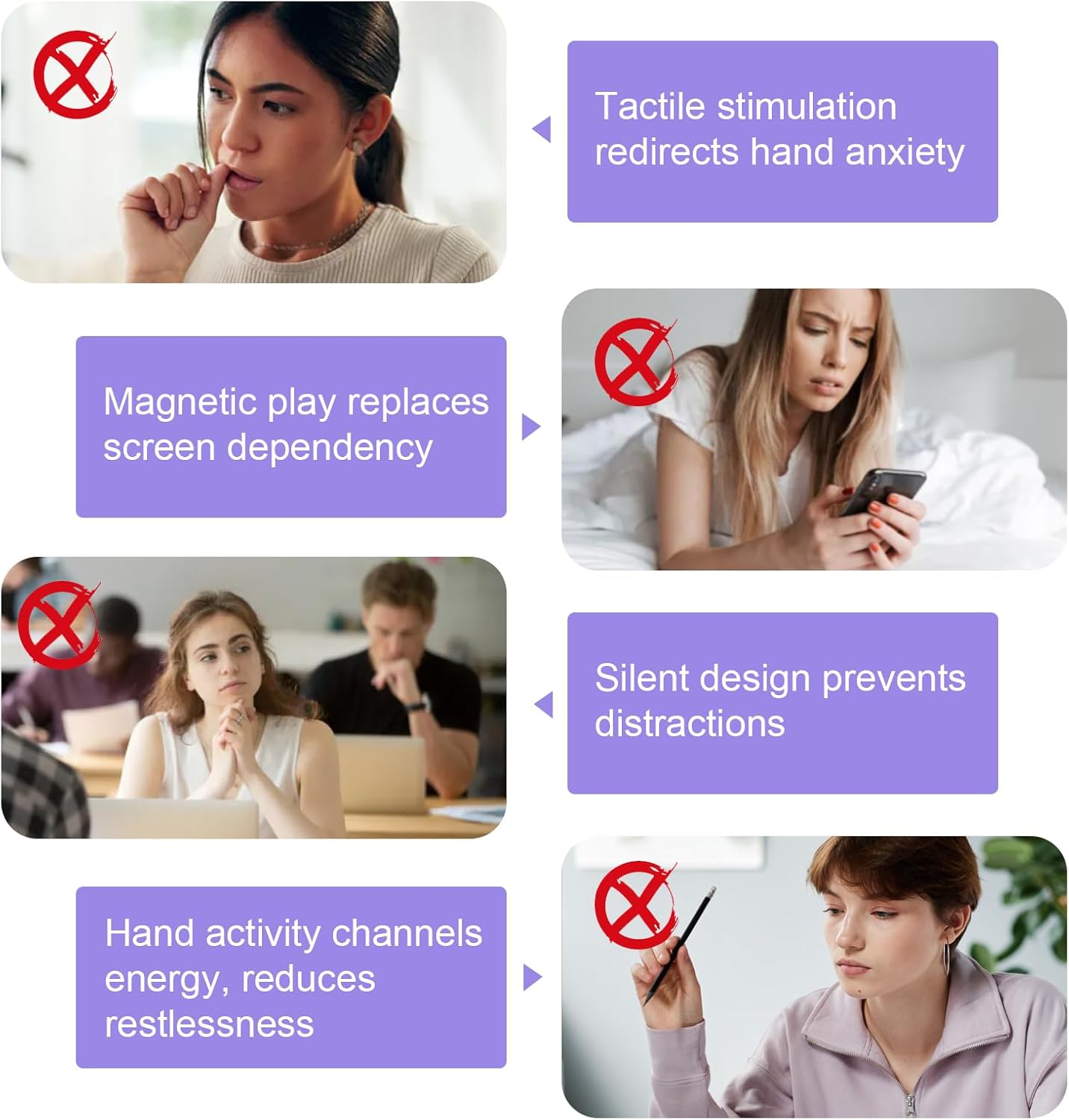 Magnetic Silicone Fidget Balls 8-Pack – Silent, Stress Relief Toys for Adults & Teens (14+) with 4 Textures, Focus & Anxiety Relief, Ideal for Desk & Travel – Soft, Tactile & Relaxing Fidget Toys