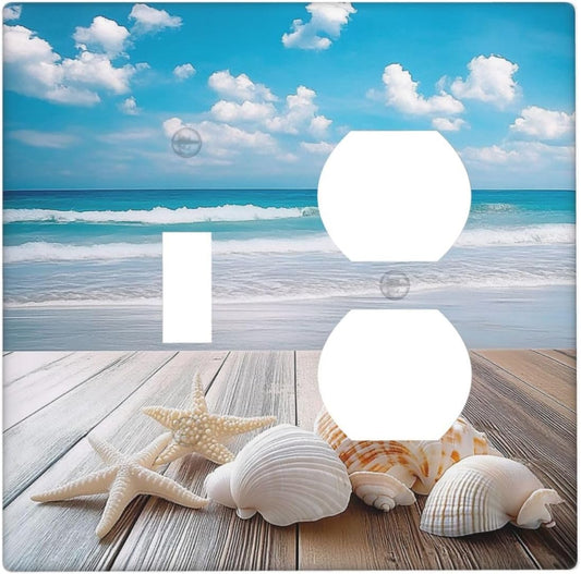 Wallplates Beach Waves Brown Wood Starfish Shells 1 Toggle 1 Duplex Switch Plate Electrical Gfci Faceplate Decorative Light Switch Covers For Bathroom Living Room Decor
