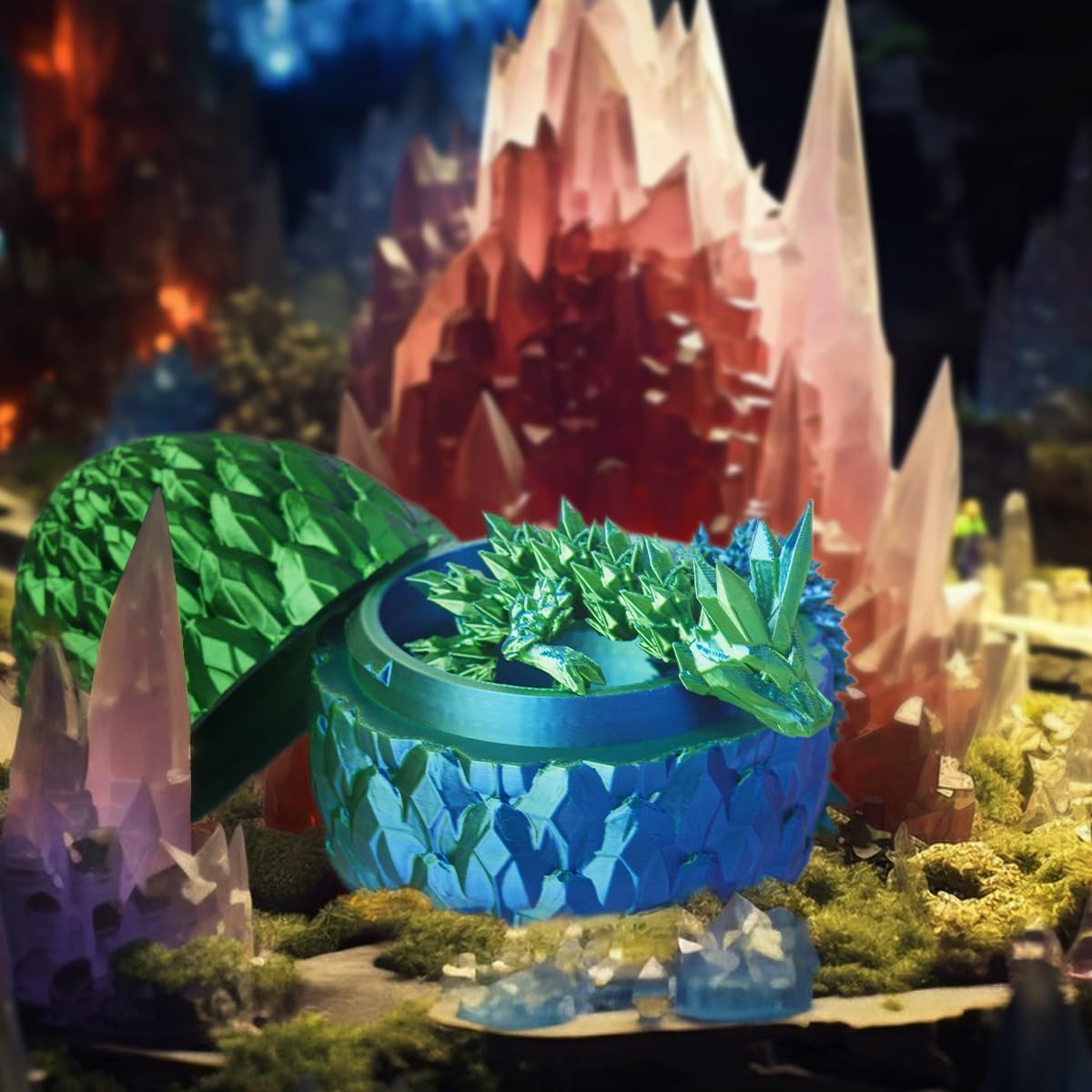 3D prited dragon ,3D Printed Dragon in Egg, Crystal Dragon Fidget Toy for Adult, Home Office Decor Executive Desk Toys， Fidget Toys for Adults and Kids (Blue Green)