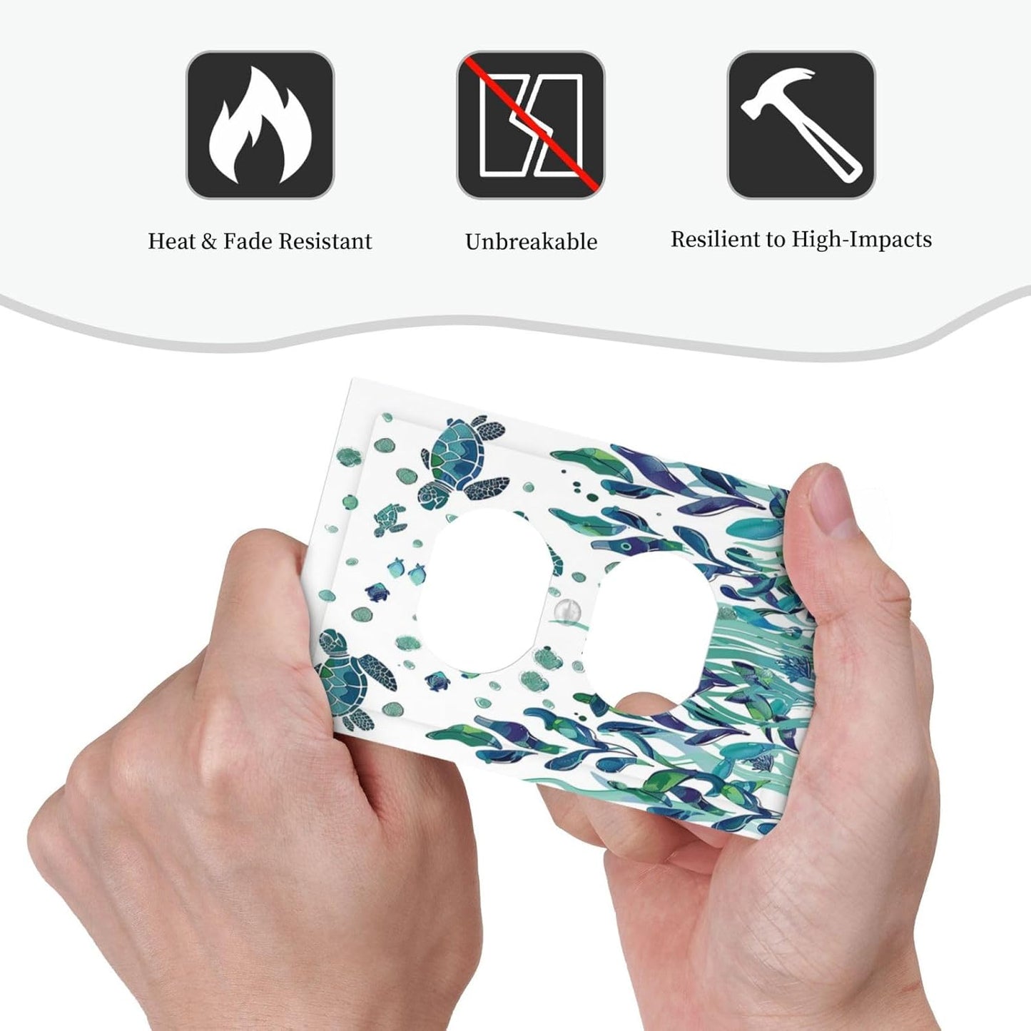 Outlet Covers Vibrant Turtle Seagrass Watercolor Painting 1 Gang Duplex Wall Plate Decorative Switch Plates Electrical Receptacle Faceplate Light Switch Cover for Bathroom living Room Decor