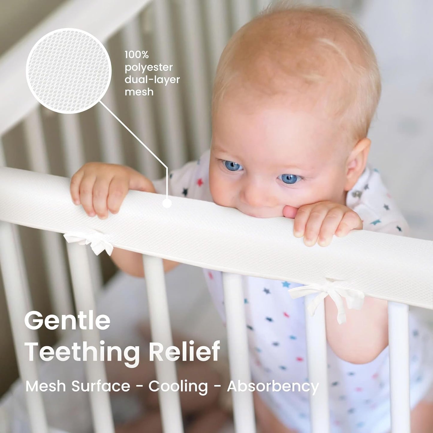 CHIPCHIP Baby Crib Rail Covers for Teething (3-Pack) – Breathable Dual-Layer Mesh Teething Guard with Storage Pocket, Fits Standard Full-Size Cribs (3pcs (01 Long Panel + 02 Short Panels))