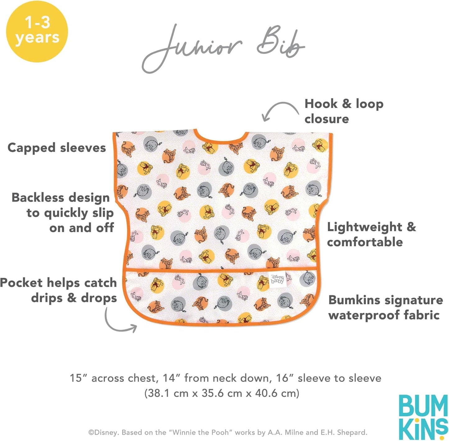 Bumkins Bibs - Toddler Bibs, Waterproof, Large for 1-3 Years, Short Sleeve