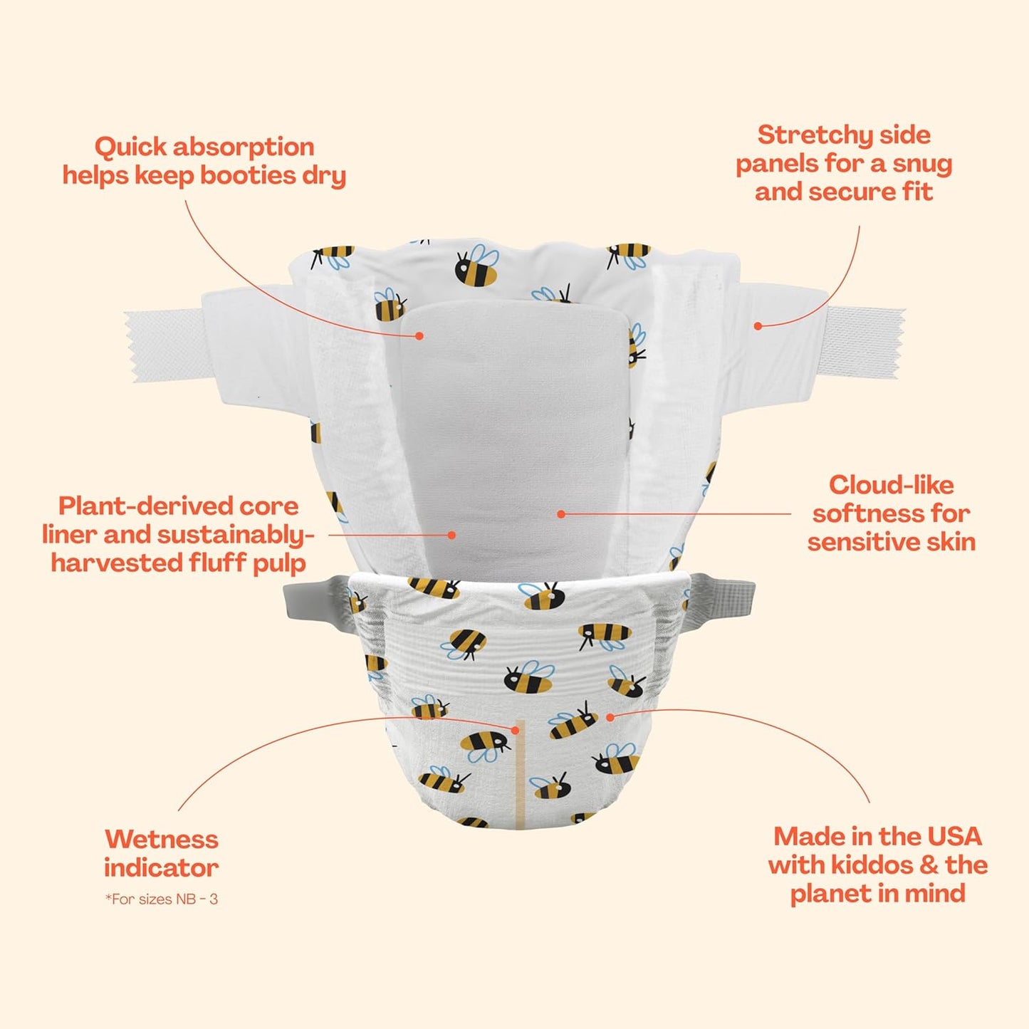 Hello Bello Premium Diapers Size 4 (22-37 lbs) Busy Bees Designs, 21ct Jumbo Pack