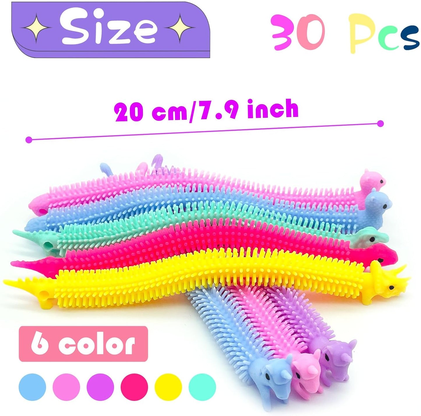 30 PCS Stretchy Fidget Toy,Sensory Fidget Worm Stretch Toys,Muticolor Stretchy Strings Toy for Stress Relief, Valentine's Day Easter Day Gift,Kids or Adults,Boys,Girls,Calming Party Favors