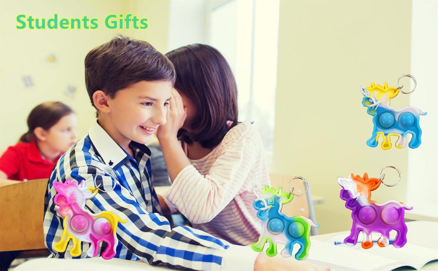 100 Packs Bulk cow Mini pop Fidget Backpack Keychain， boy and Little Girl,Kids birthday Party Favors,summer Students Bubble Prize gifts