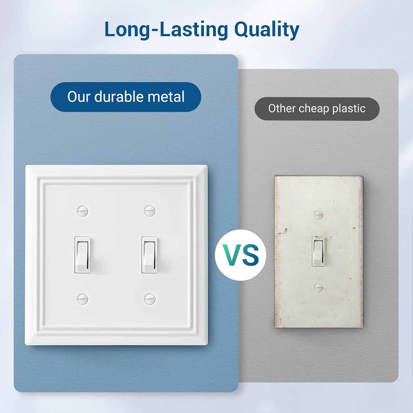 DEWENWILS White Light Switch Cover, Metal Toggle Light Switch Wall Plate, 2-Pack