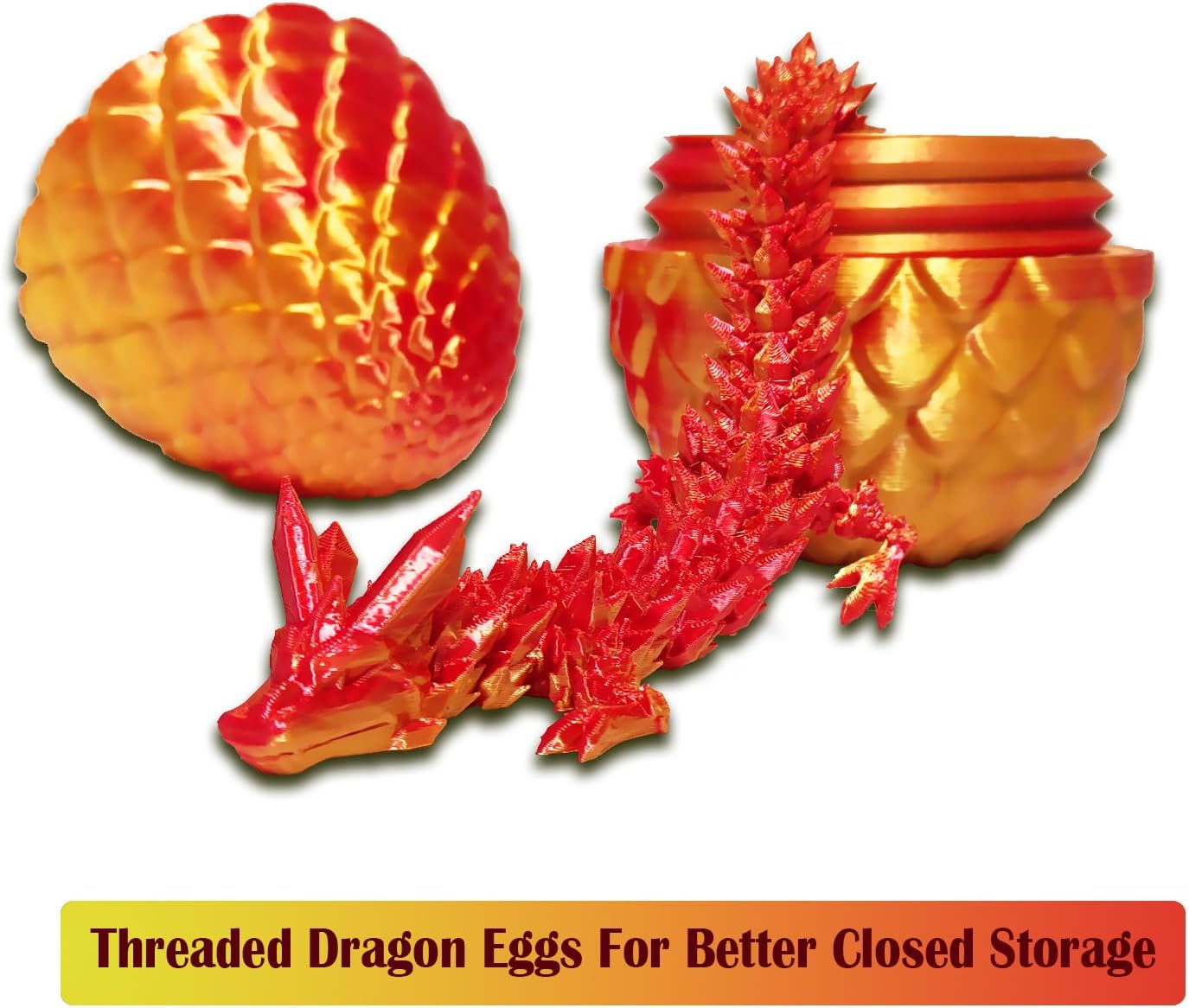 Dragon Egg ,Dragon Egg Fidget Surprise Toy with 3D Printed Dragon, Dragon Eggs with Dragon Inside Fidget Toy, 12" Dragon and Dragon Egg Toy Gifts for Autism and ADHD. (Laser Red)