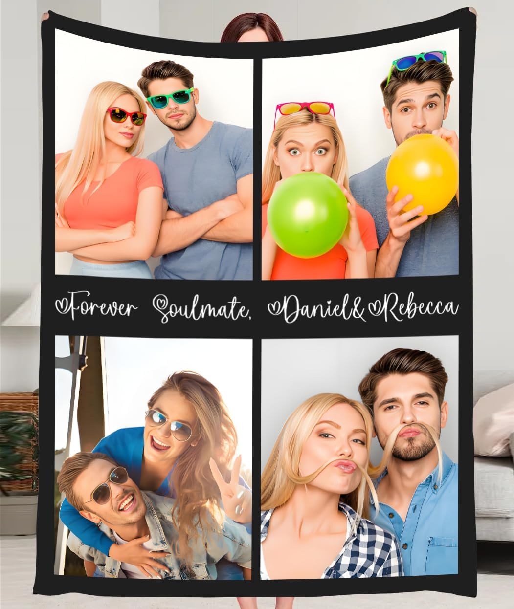 Ships Next Day, Personalized Birthday Gifts for Women, Custom Photo Blankets with Name, Customized Gifts for Couples