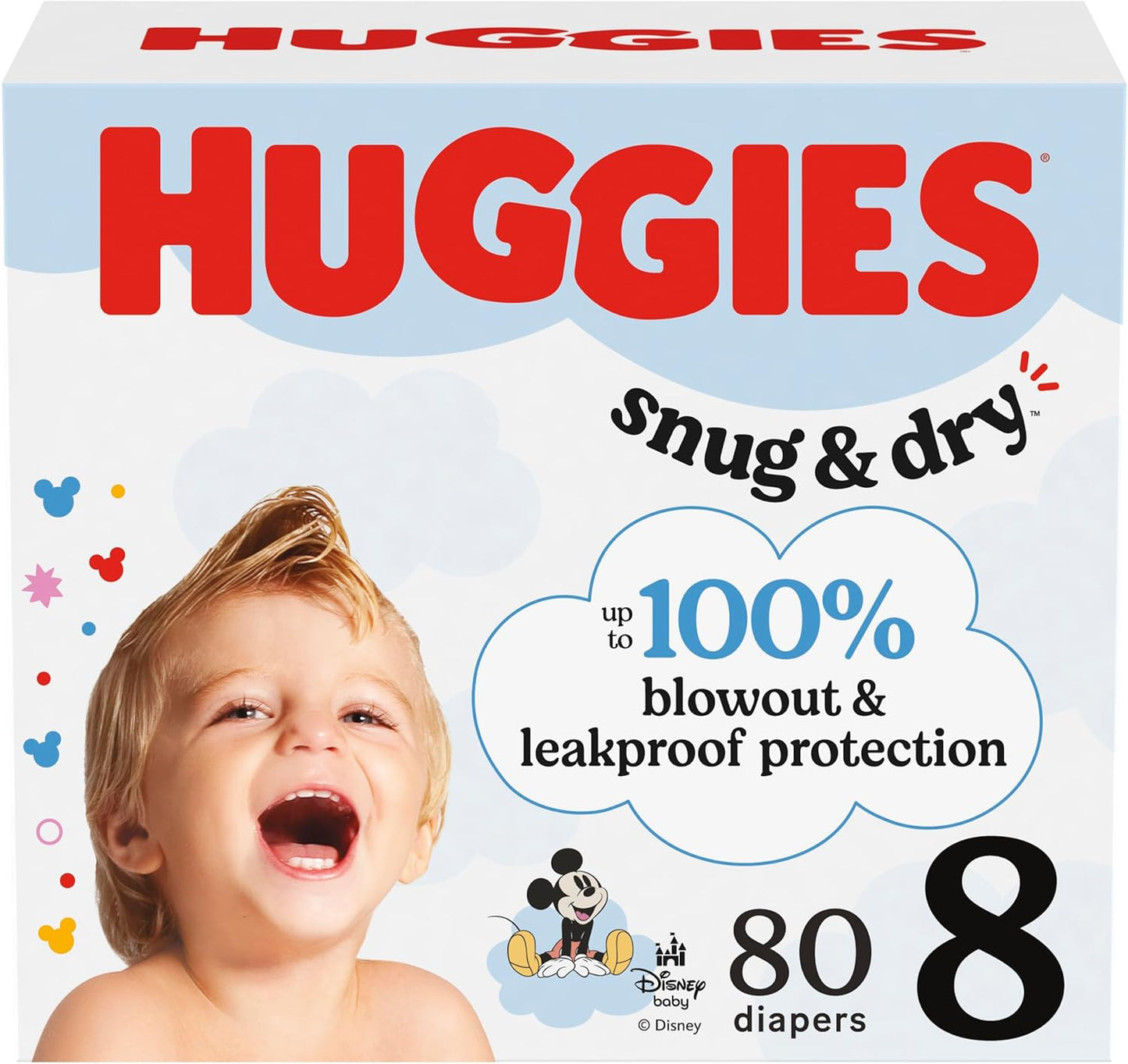 Huggies Size 8 Diapers, Snug & Dry Baby Diapers, Size 8 (46+ lbs), 80 Count, Packaging May Vary