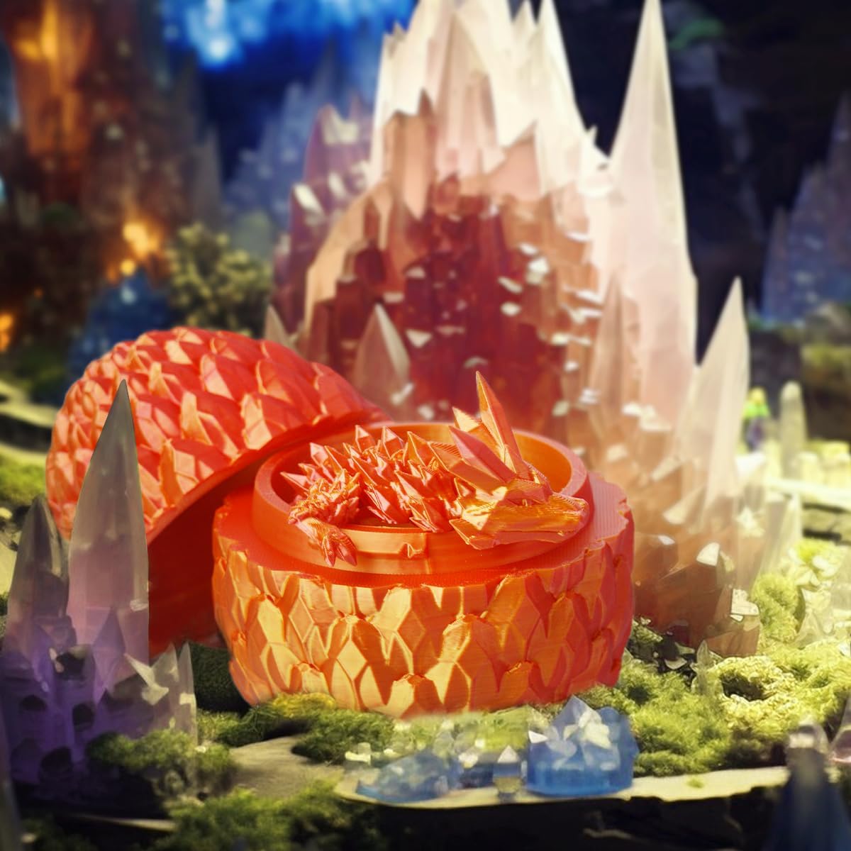 3D Printed Dragon in Egg, Beautiful Flexible Crystal Dragon, Gifts for Adults and Kids (Laser Red)