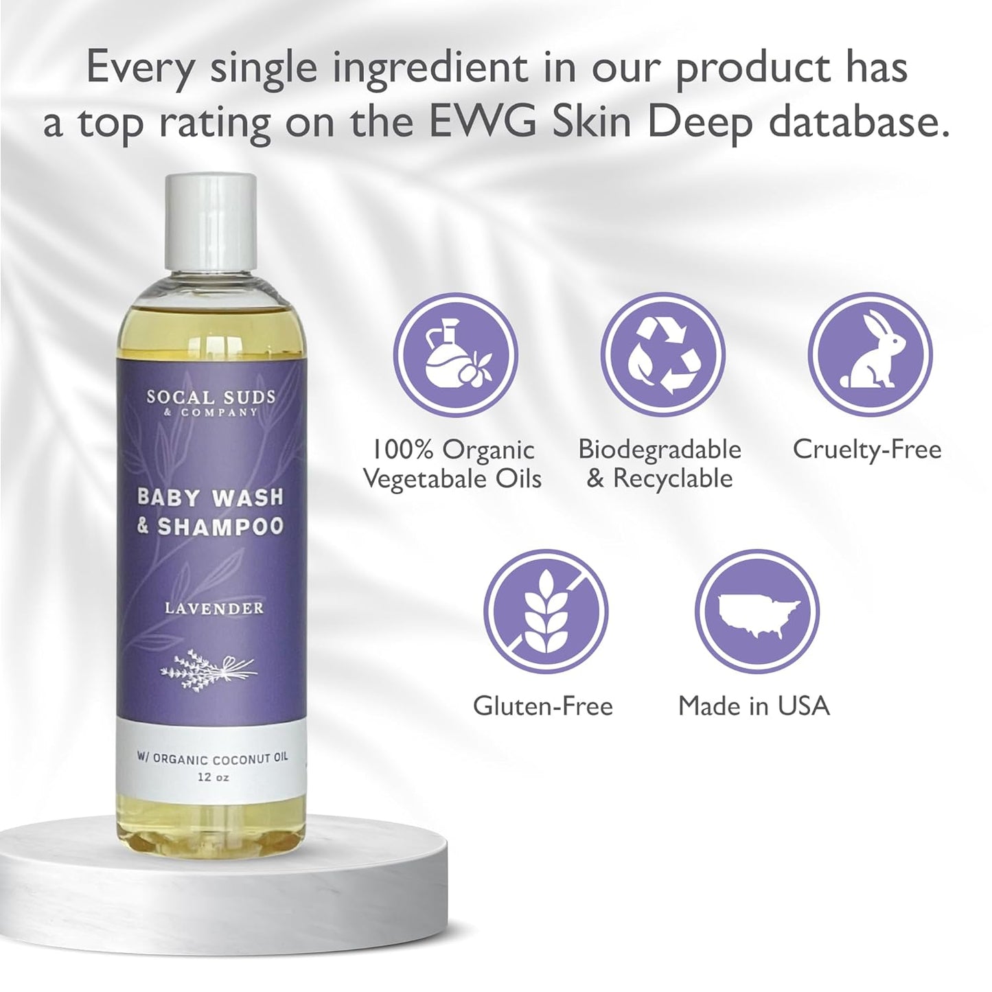 SoCal Suds & Company Baby Shampoo & Body Wash, 2-in-1 Organic Gel - Gentle Castile Soap with Vitamin-Infused Oils & Botanicals - Natural Care for Sensitive Skin & Body Hypoallergenic - 12oz Lavender