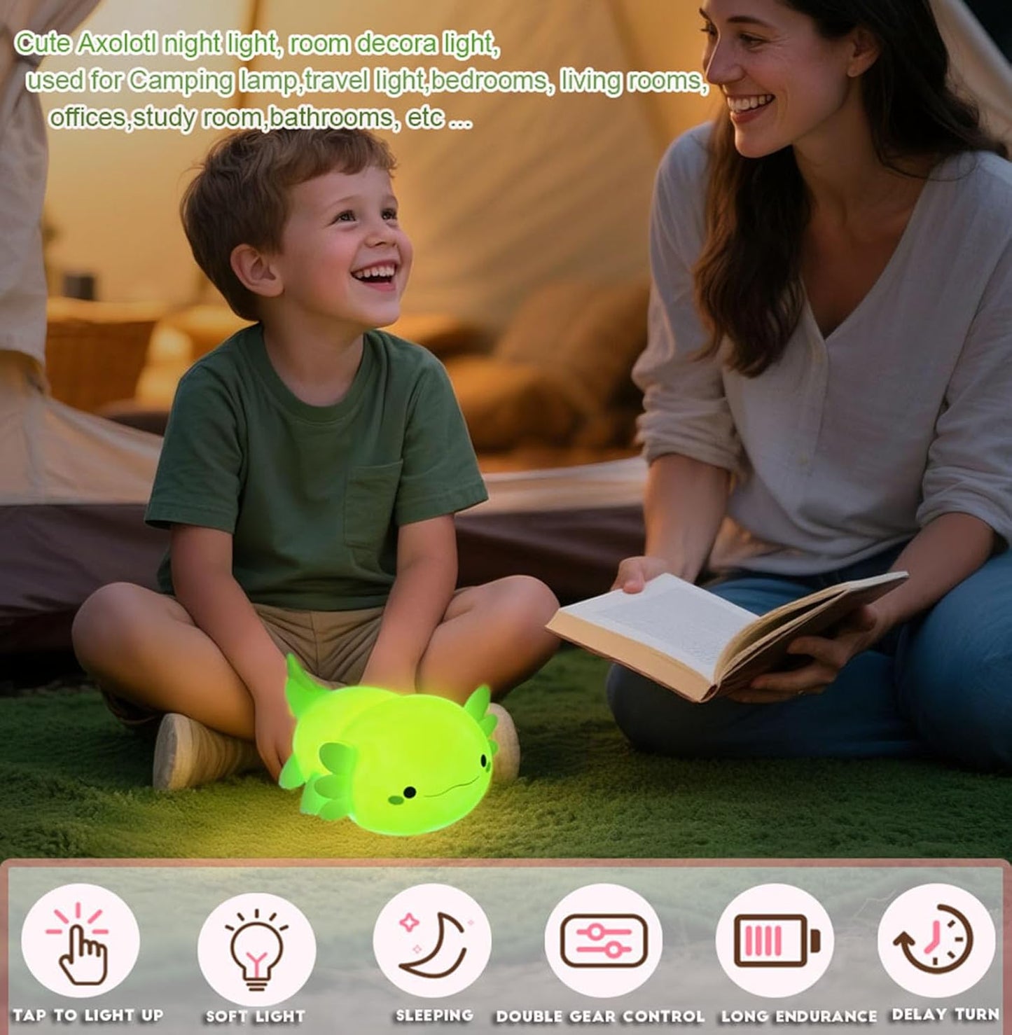 DREAMING MY DREAM Axolotl Night Light for Kids,Cute Axolotl Gifts lamp Rechargeable Light Table Bedside Lamp,LED Animal Silicone Nursery Night Lamp Cute Room Decor for Kids Girls Boys