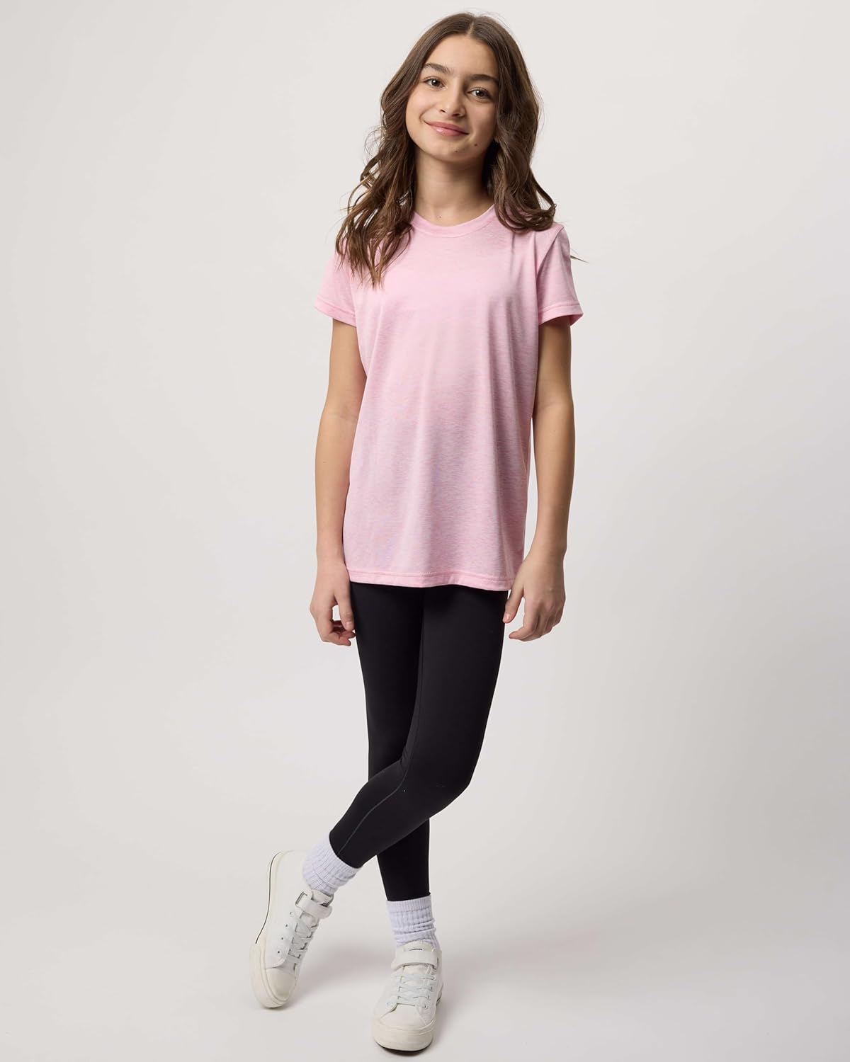 Real Essentials 5 Pack: Girls Short Sleeve Dry-Fit Crew Neck Active Athletic Performance T-Shirt
