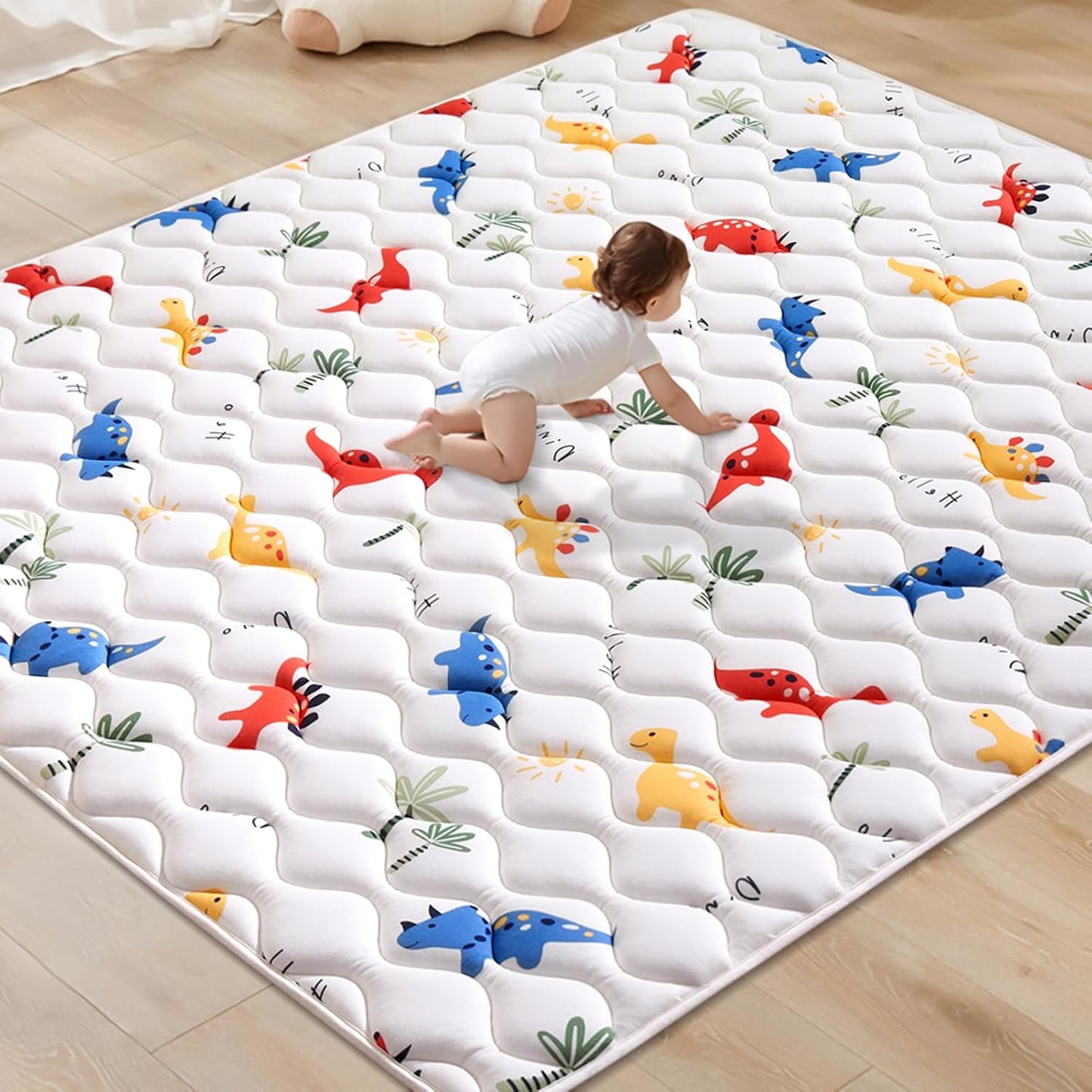 Odorless Premium Foam Baby Play Mat 71" x 59", Soft Microfiber Fabric Crawling Mat for Floor- Comfortable and Hypoallergenic, Non-Slip Cushioned Floor Playpen mat for Infants,Babies,Toddlers