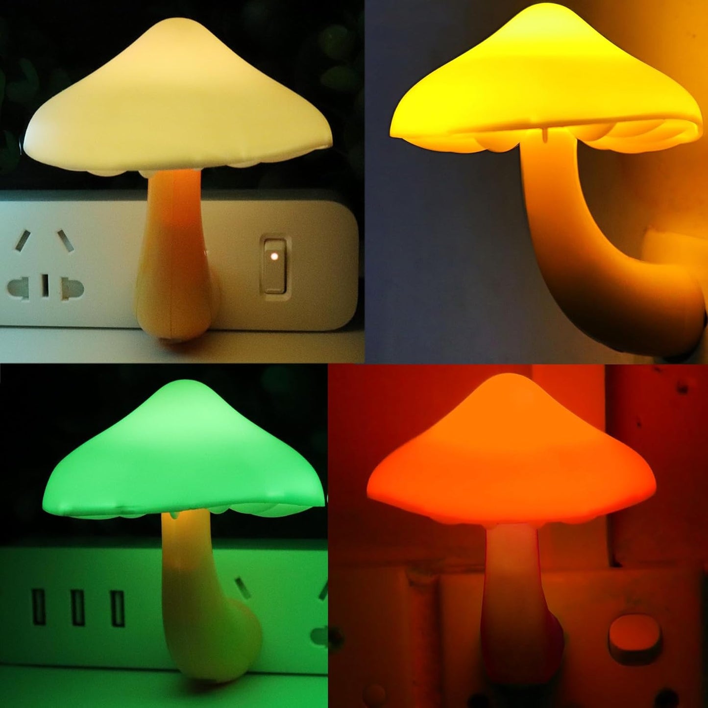 AUSAYE 4 Pack Plug in Night Light, Mushroom Light LED Nightlights for Kids, Adults, Bedroom, Bathroom,Hallway, Stairs, Kitchen Muti-Color