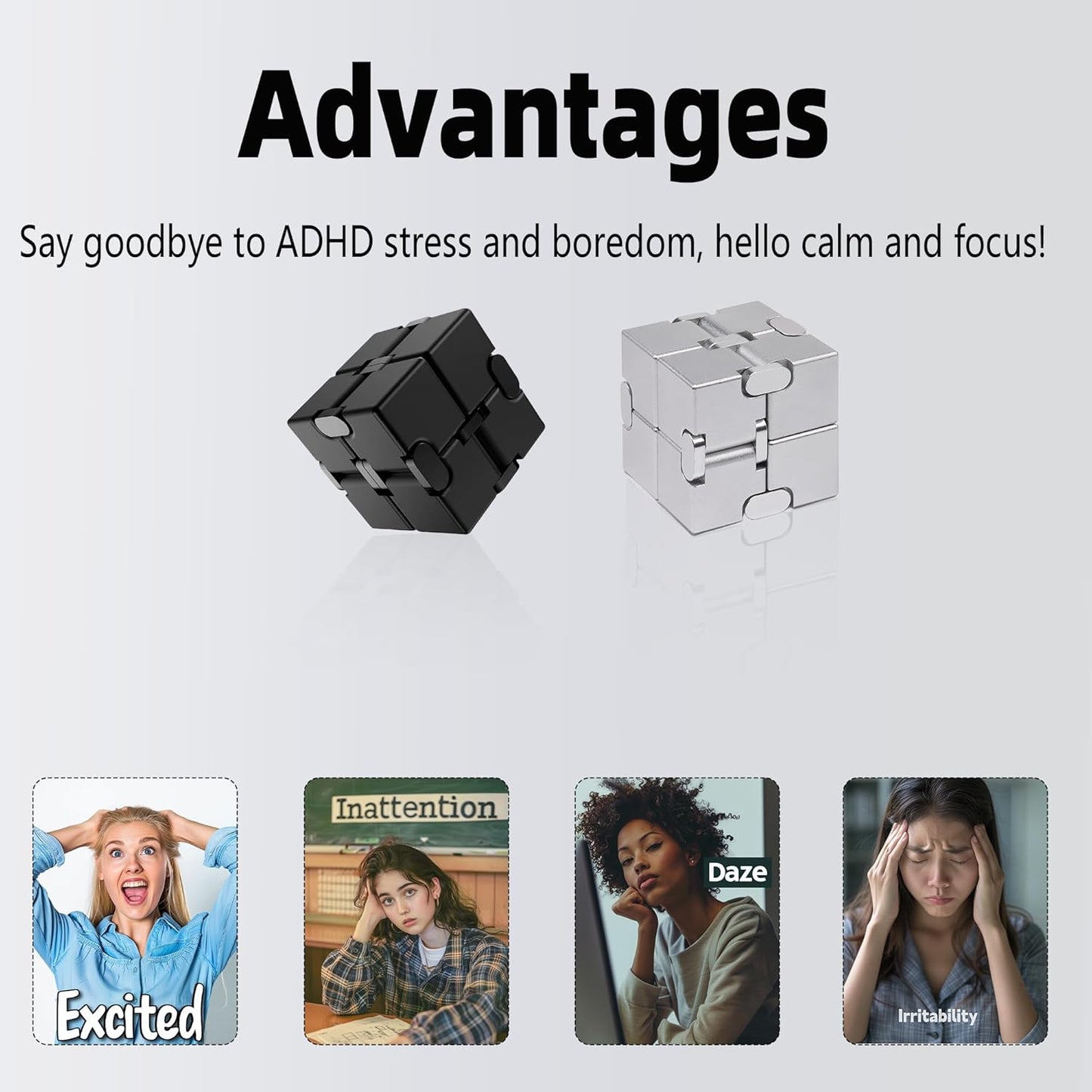 Metal Infinity Cube Fidget Toy - Aluminum Alloy Anti-Stress and Anxiety Finger Flip Cube for Adults, Men, and Women, Ideal Desk Toy for Work or Home - Infinity Cube Desk Toy (Silver)