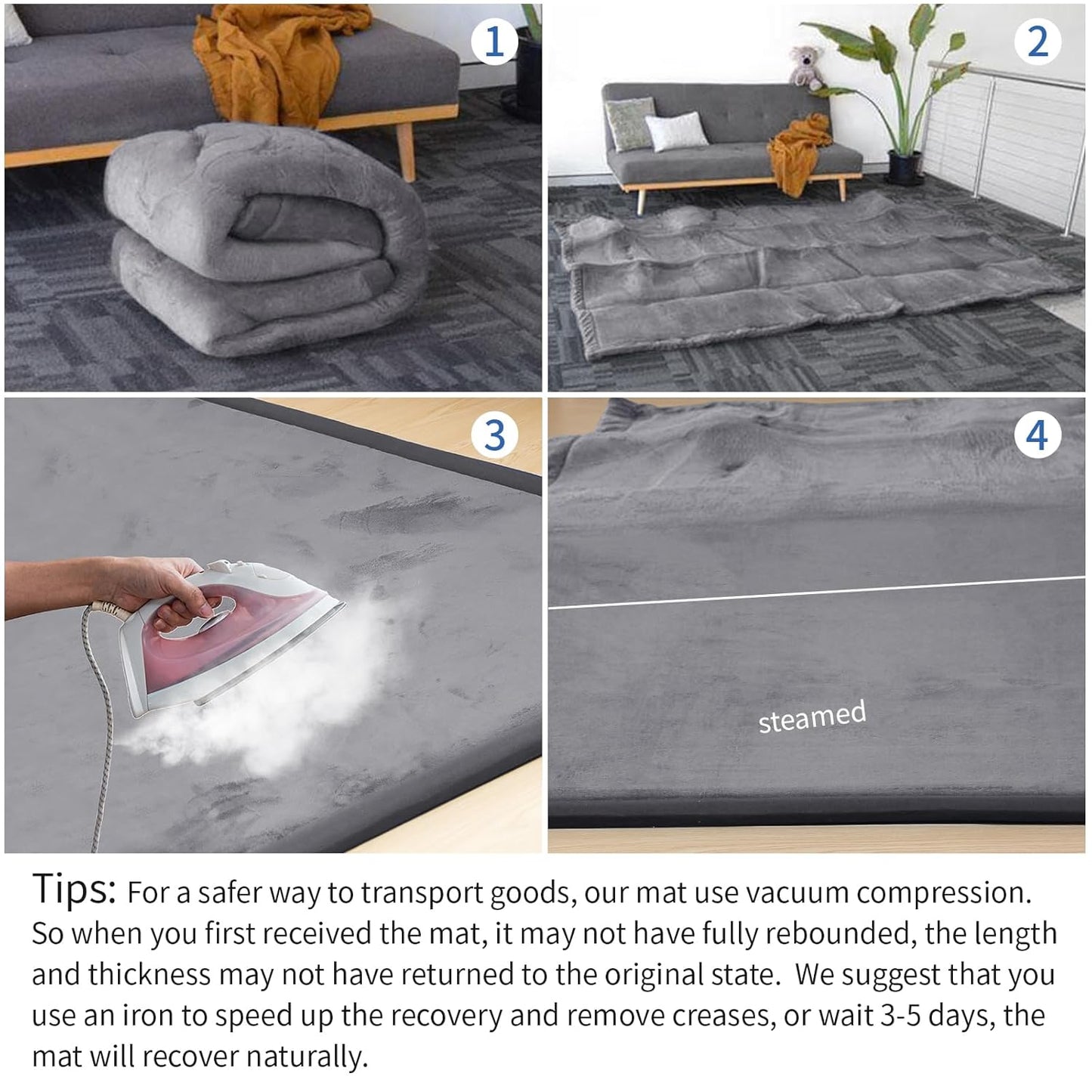 Baby Play Mat for Floor,1.3" Thick Memory foam Tummy Time Mat for Toddlers,Infants,kids,Water-Repellent Soft Nursery Rug ,79"×79" Extra Large Non Slip for Crawling&Yoga,Tatami Style for Living Room(Dark Grey)