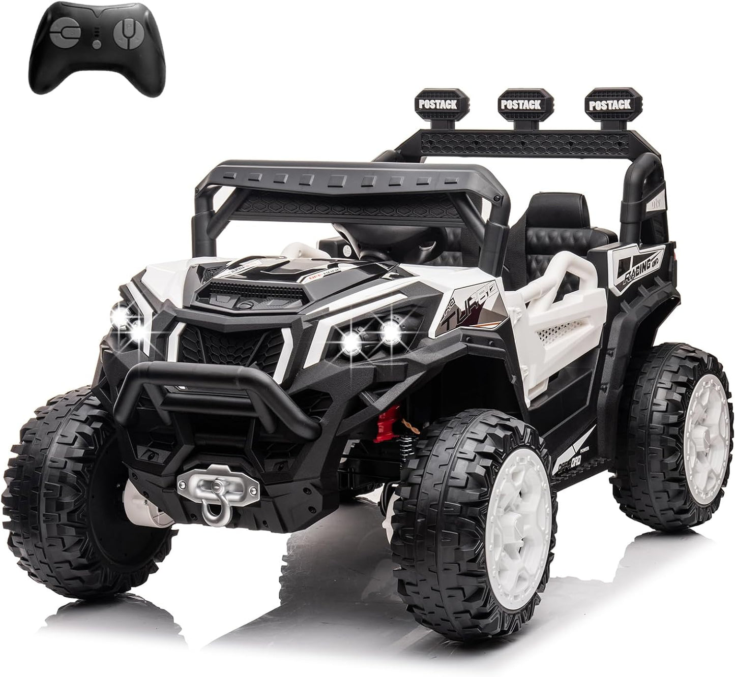 24V Ride On Car for Kids, 4x4 Kids Electric Car with Remote Control Off Road, Children Car with Bluetooth 3 Speeds LED Lights Storage Trunk,White