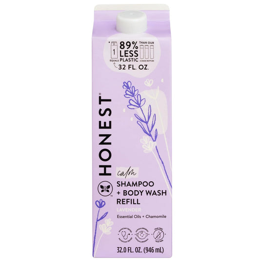 The Honest Company 2-in-1 Cleansing Shampoo + Body Wash Refill Carton | Gentle for Baby | Naturally Derived, Tear-free, Hypoallergenic | Lavender Calm, 32 fl oz