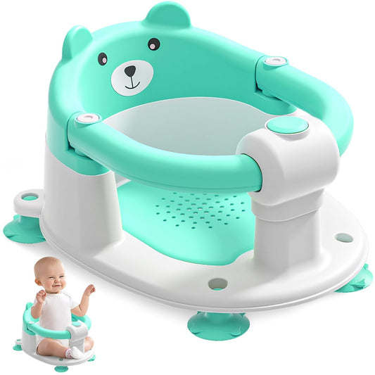 Baby Bath Seat for Babies 6 Months & up, Non-Slip Toddler Bath Seats for Babies Sitting Up, Safe Infant & Newborn Bathtub Chair with 4 Suction Cups & Soft Cushion for Shower,Mint